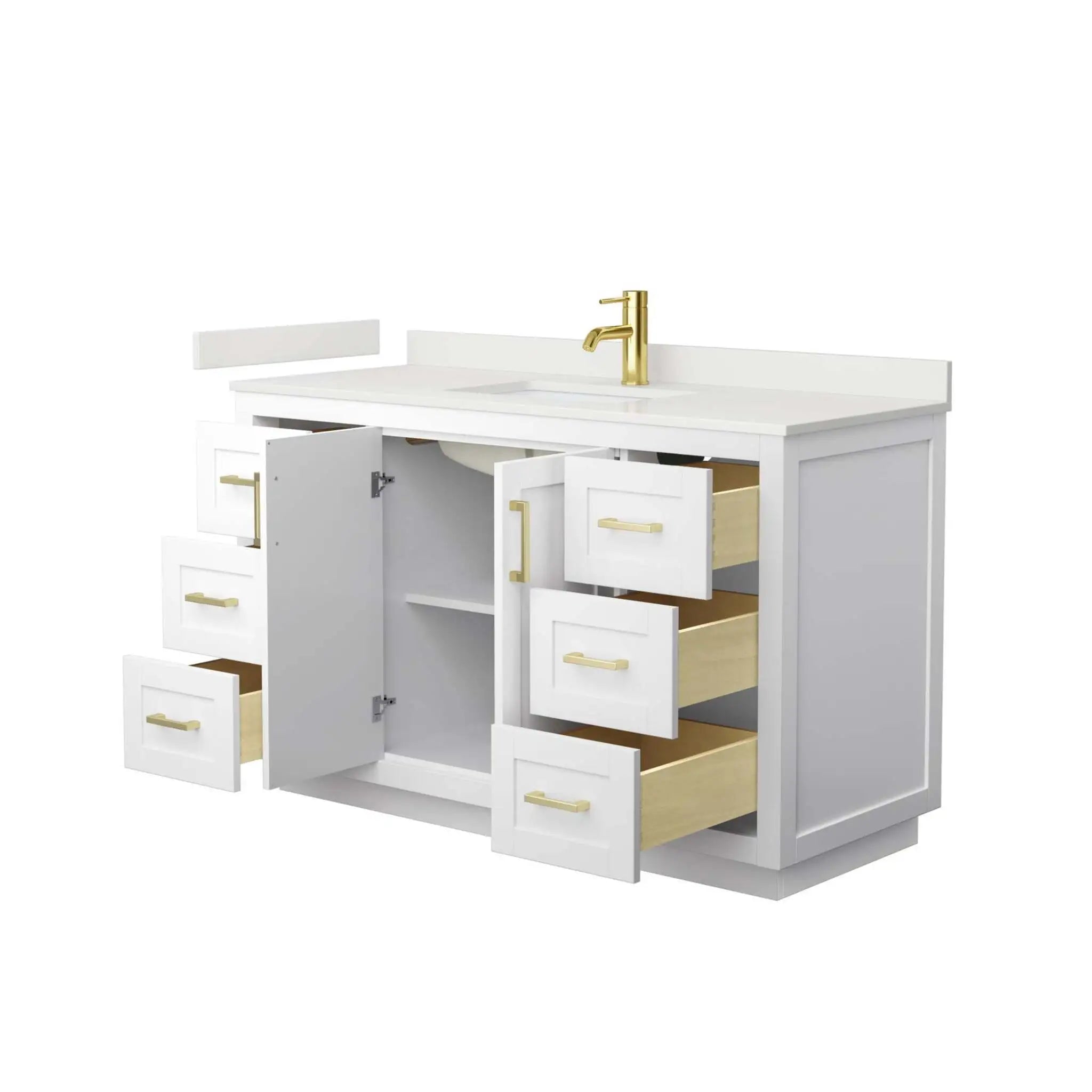 54" Miranda Single Bathroom Vanity in White with Brushed Gold Trim by Wyndham