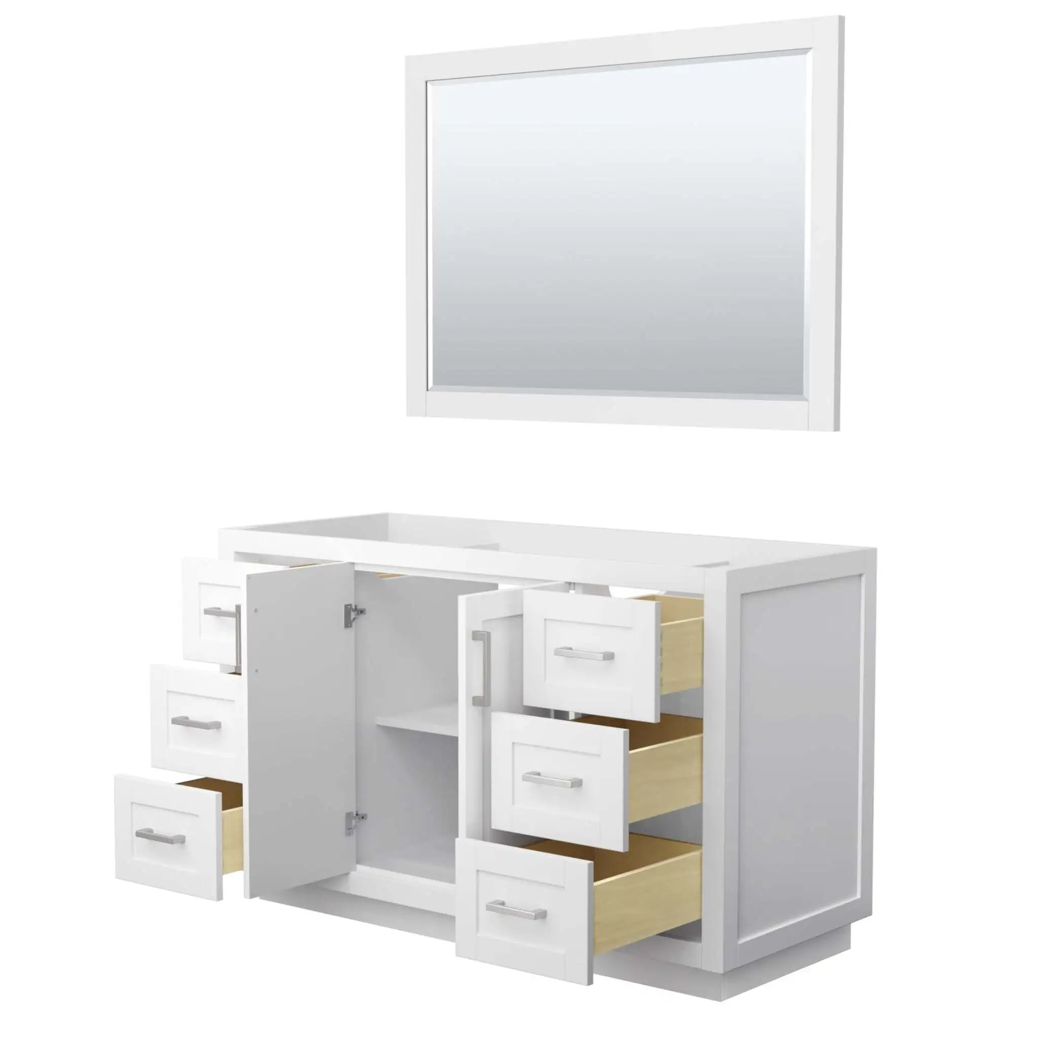 54" Miranda Single Bathroom Vanity in White with Brushed Nickel Trim & 46" Mirror by Wyndham