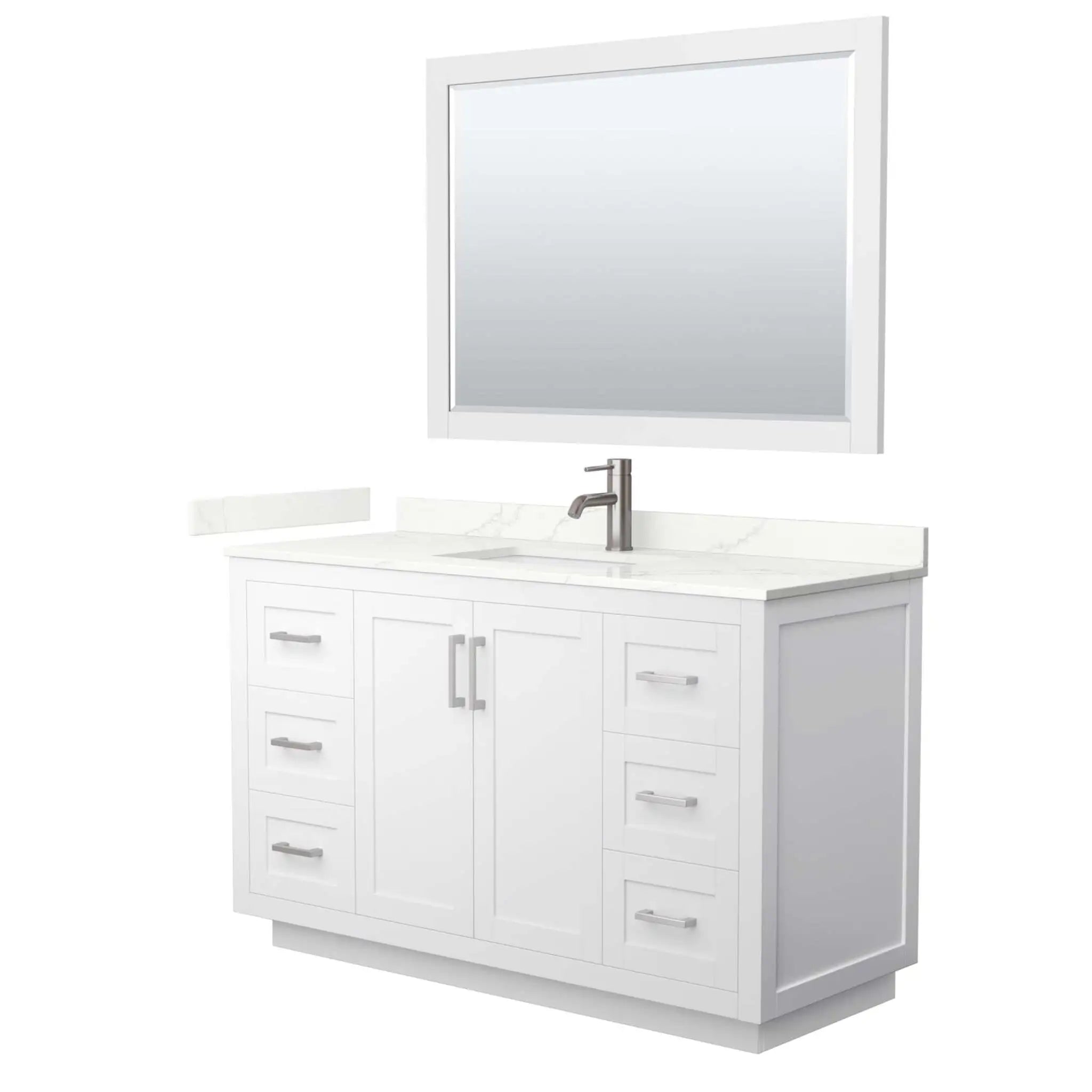 54" Miranda Single Bathroom Vanity in White with Brushed Nickel Trim & 46" Mirror by Wyndham