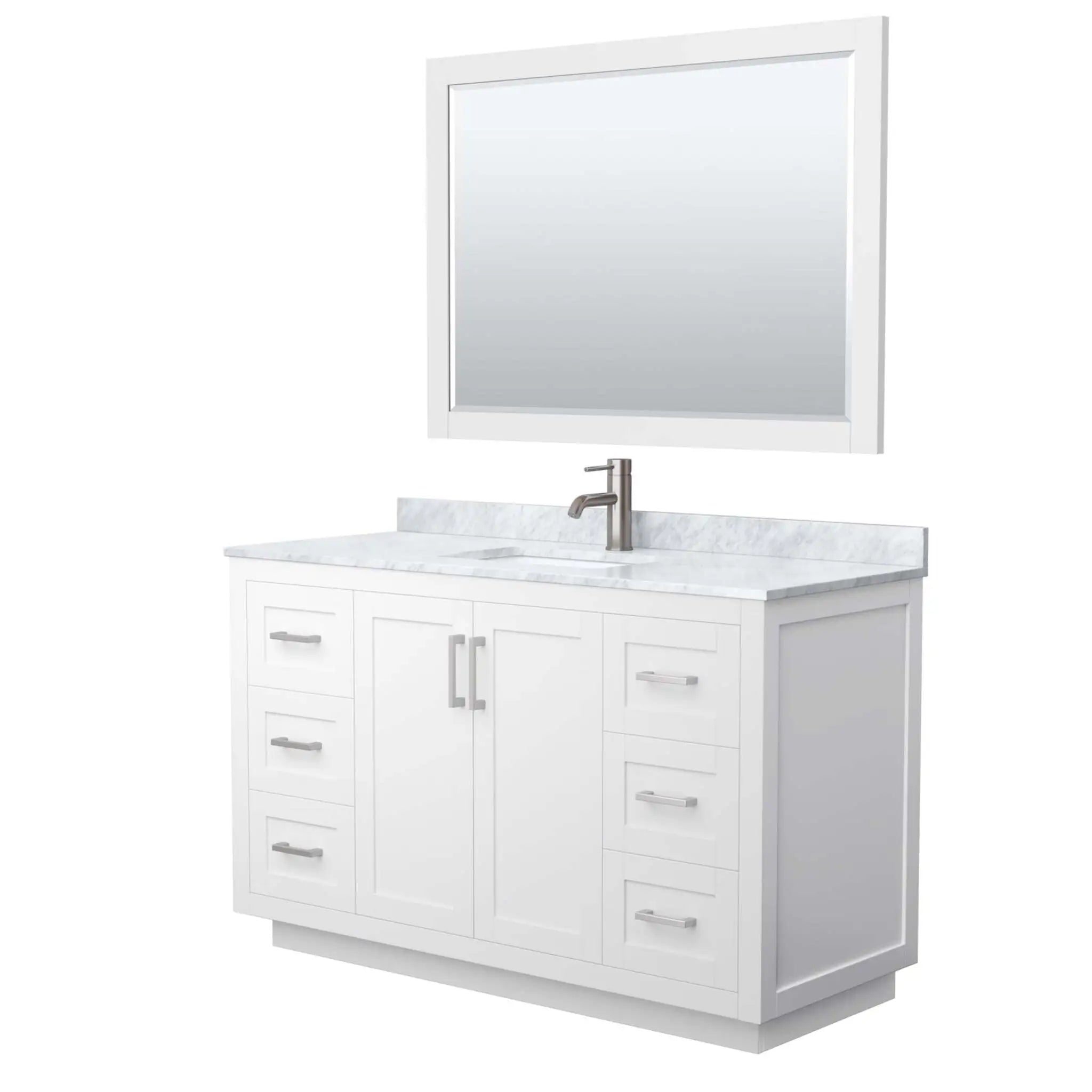 54" Miranda Single Bathroom Vanity in White with Brushed Nickel Trim & 46" Mirror by Wyndham
