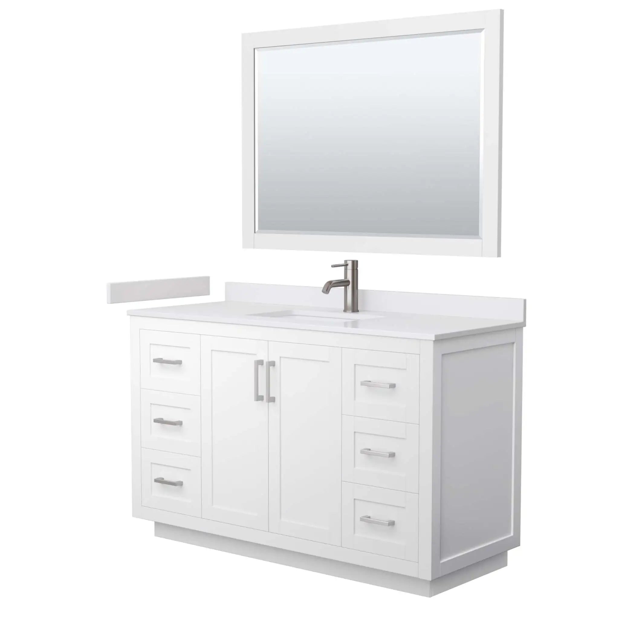 54" Miranda Single Bathroom Vanity in White with Brushed Nickel Trim & 46" Mirror by Wyndham