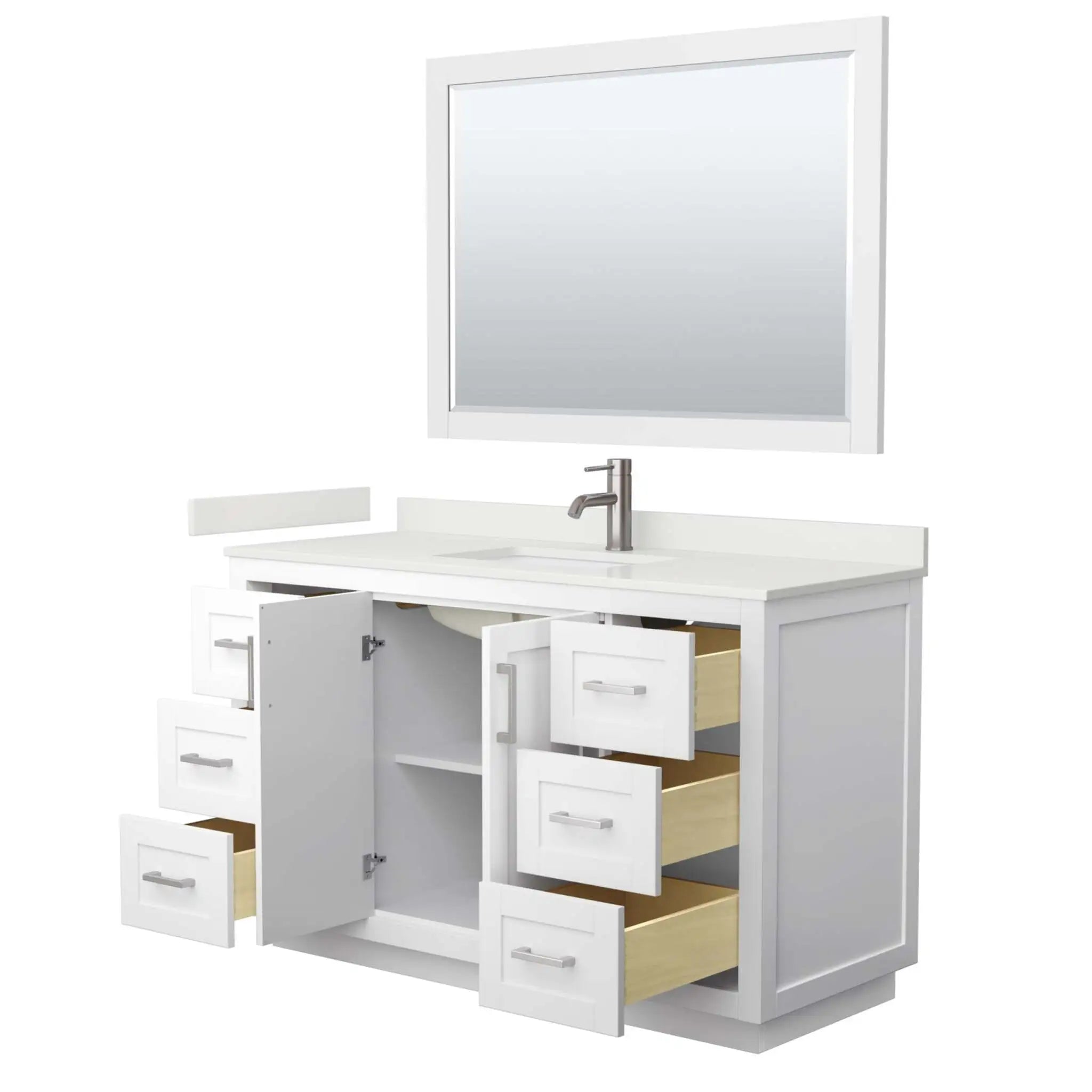 54" Miranda Single Bathroom Vanity in White with Brushed Nickel Trim & 46" Mirror by Wyndham