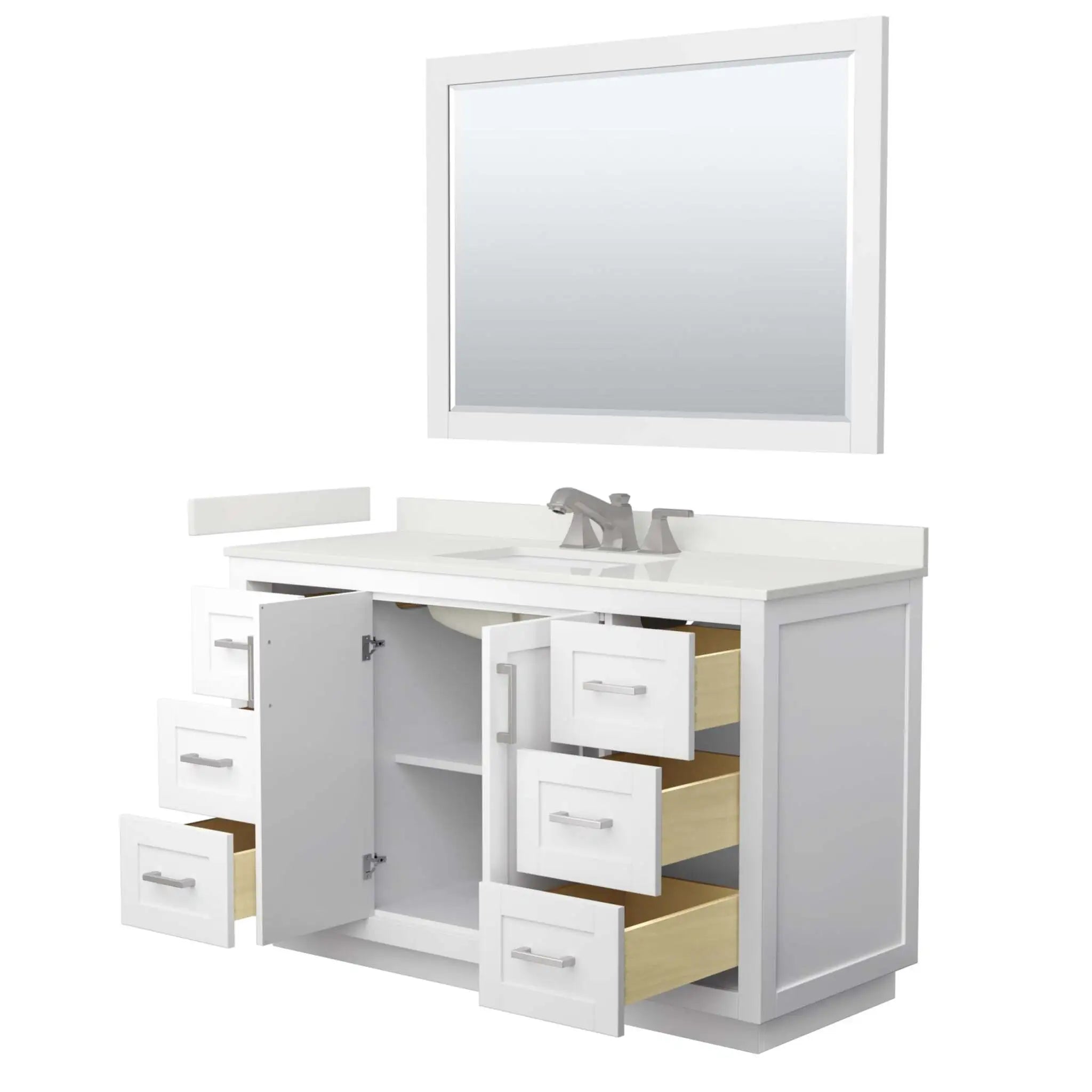 54" Miranda Single Bathroom Vanity in White with Brushed Nickel Trim & 46" Mirror by Wyndham
