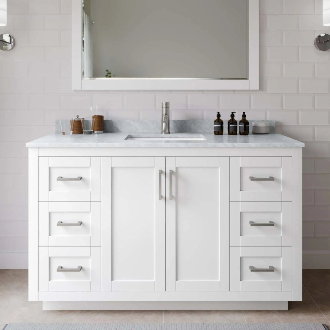 54" Miranda Single Bathroom Vanity in White with Brushed Nickel Trim by Wyndham