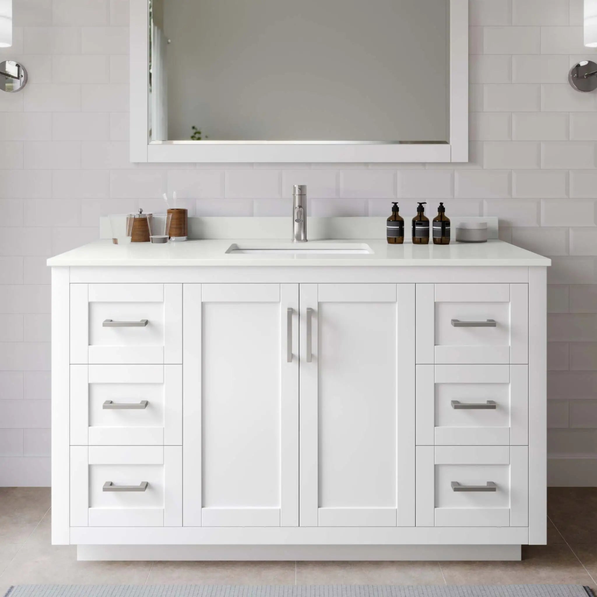 54" Miranda Single Bathroom Vanity in White with Brushed Nickel Trim by Wyndham