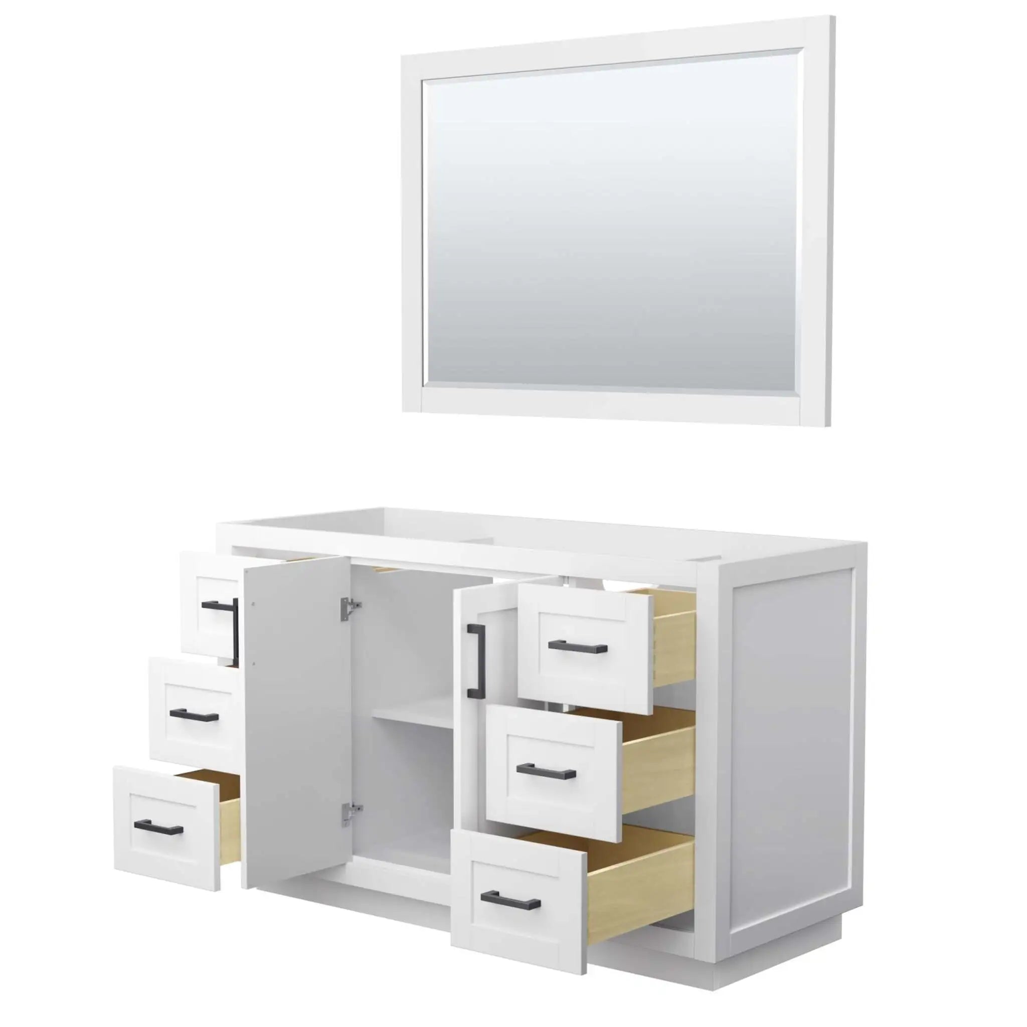 54" Miranda Single Bathroom Vanity in White with Matte Black Trim & 46" Mirror by Wyndham