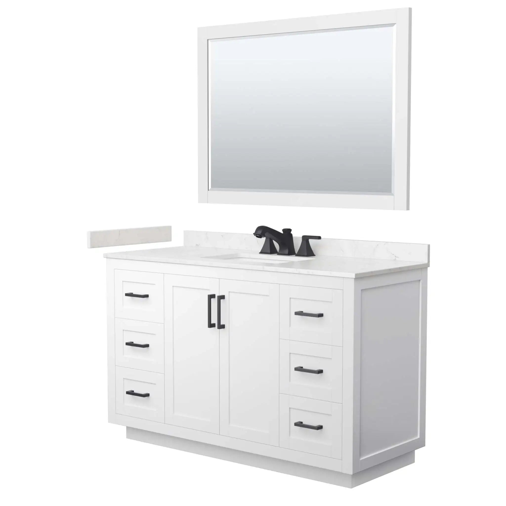 54" Miranda Single Bathroom Vanity in White with Matte Black Trim & 46" Mirror by Wyndham