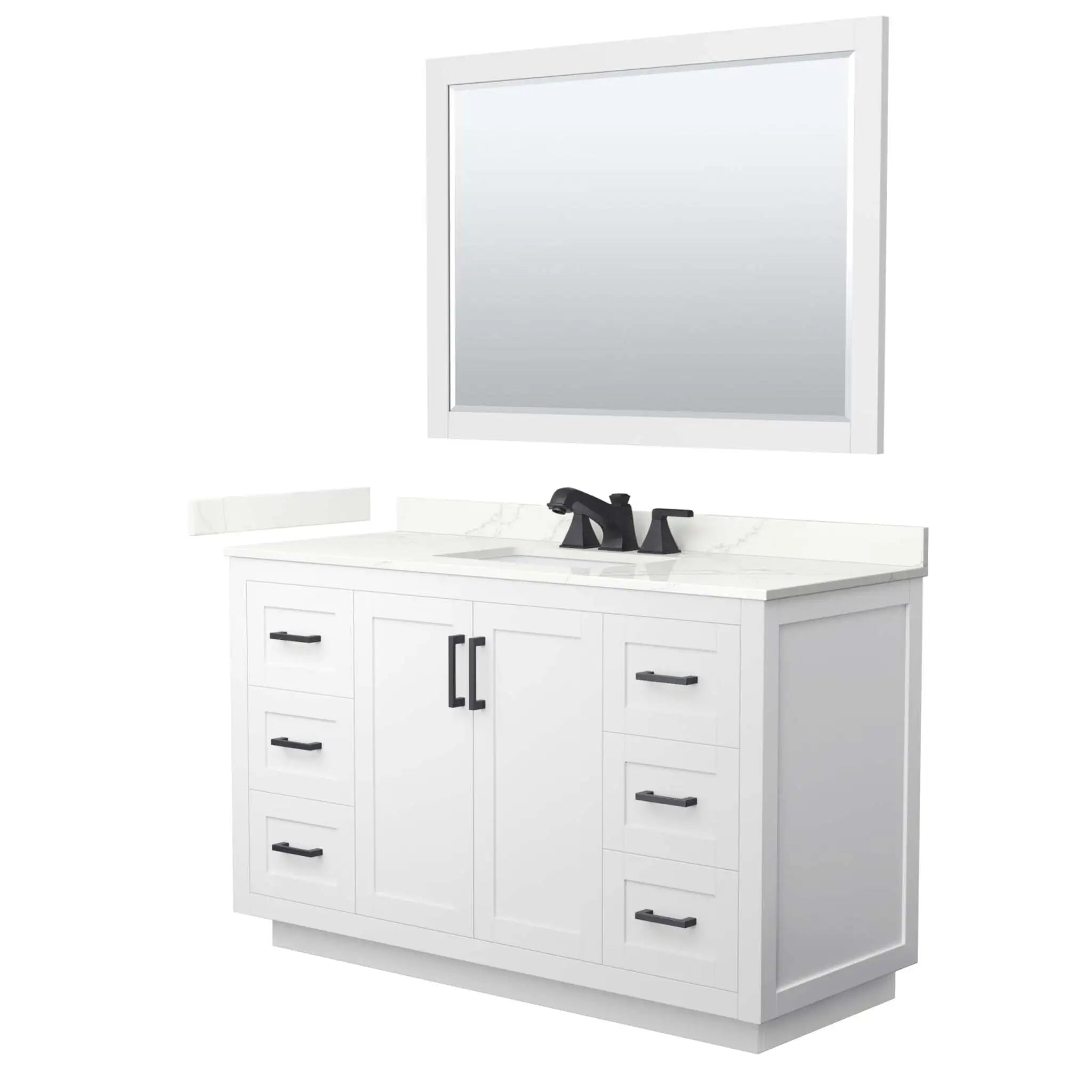 54" Miranda Single Bathroom Vanity in White with Matte Black Trim & 46" Mirror by Wyndham