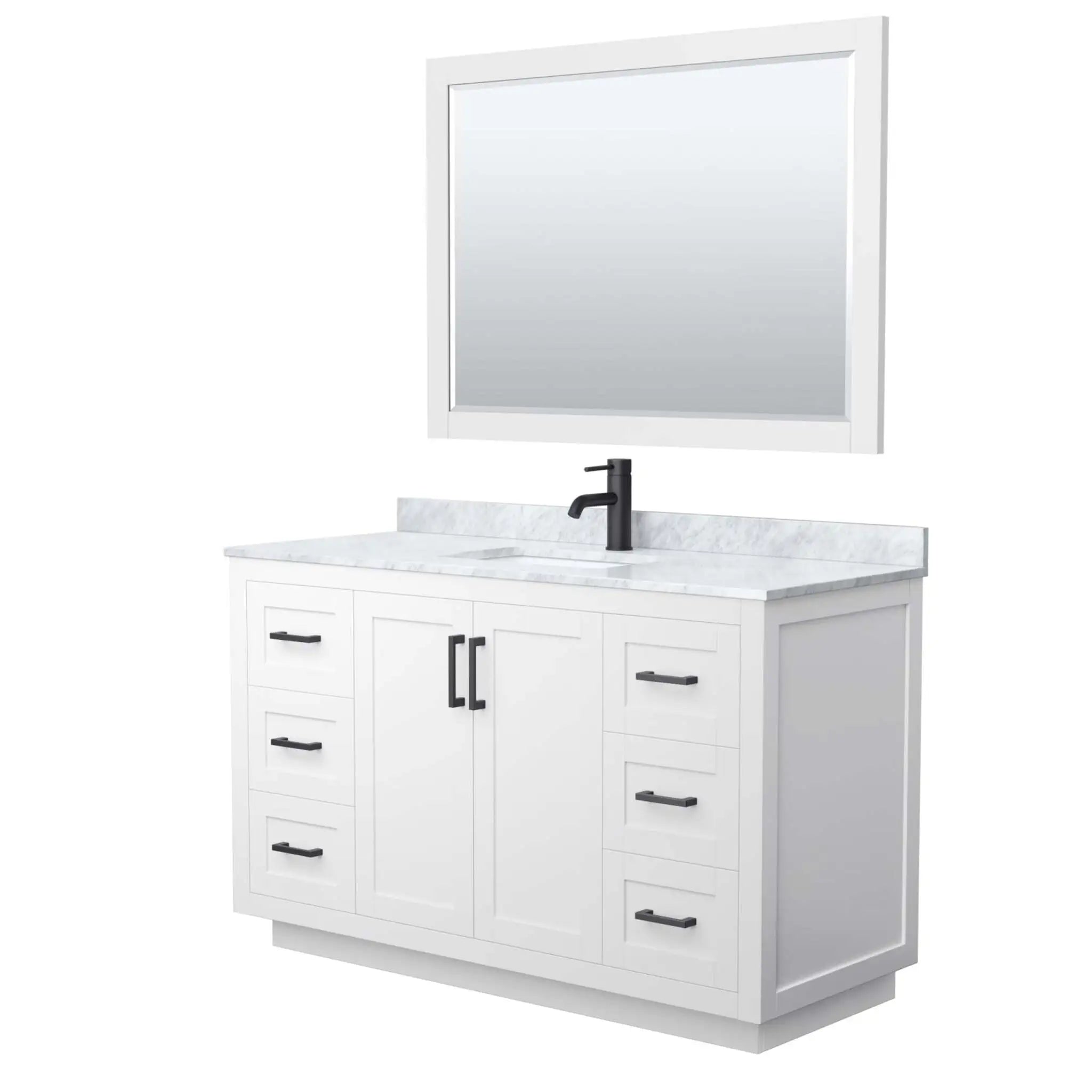 54" Miranda Single Bathroom Vanity in White with Matte Black Trim & 46" Mirror by Wyndham