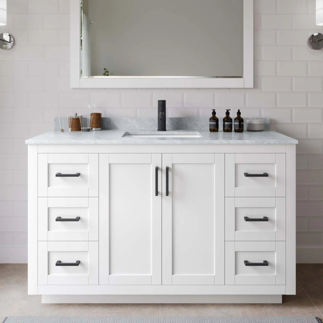 54" Miranda Single Bathroom Vanity in White with Matte Black Trim by Wyndham
