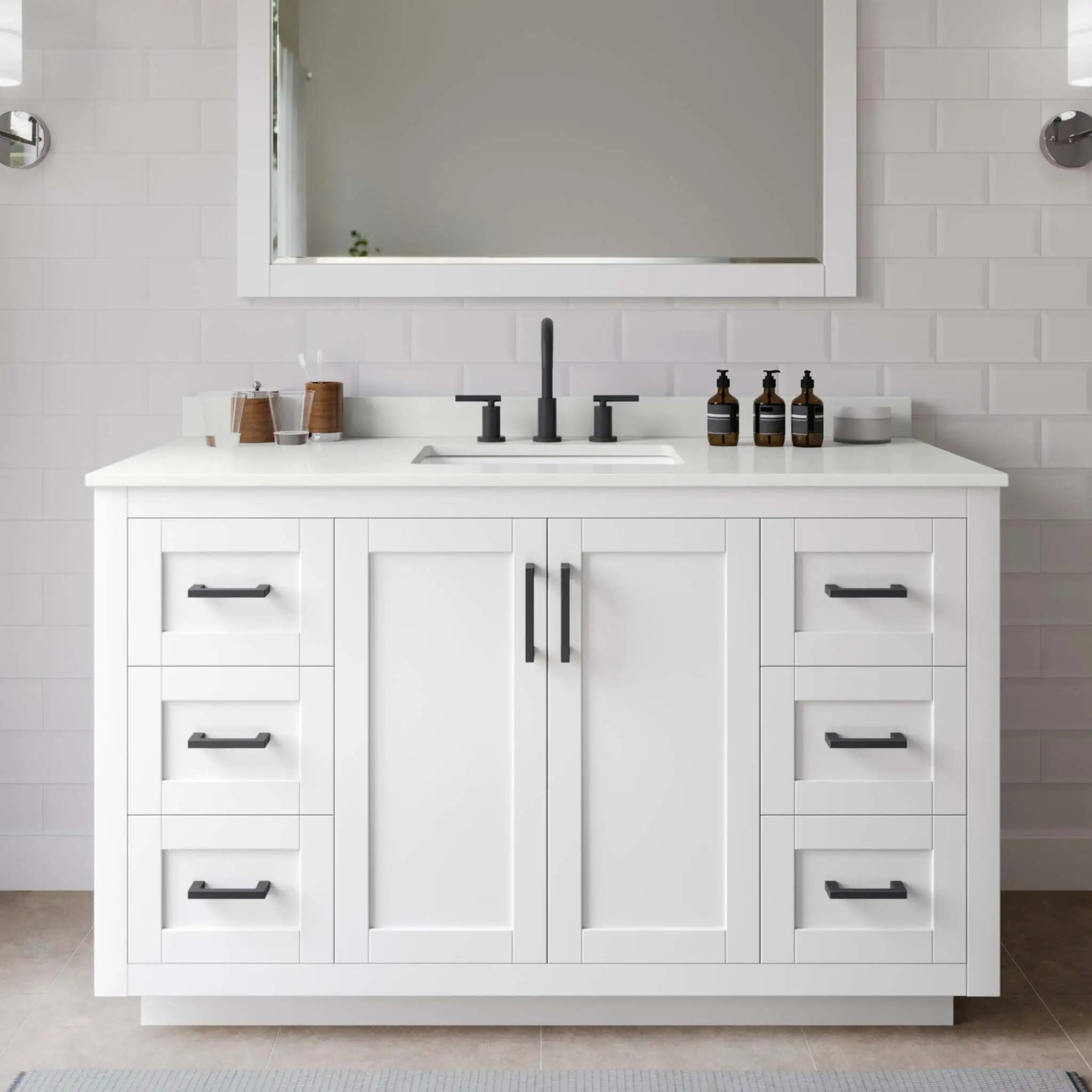 54" Miranda Single Bathroom Vanity in White with Matte Black Trim by Wyndham