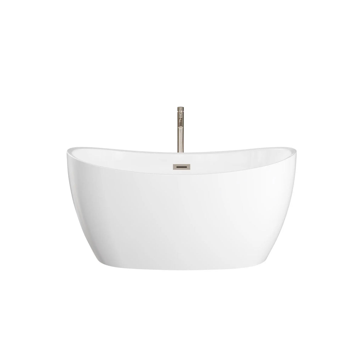 55" White Freestanding Bathtub with Brushed Nickel Drain and Overflow Trim, and Brushed Nickel Floor Mounted Faucet - Dorrit by Wyndham (WCBTS652055ATP11BN) 2