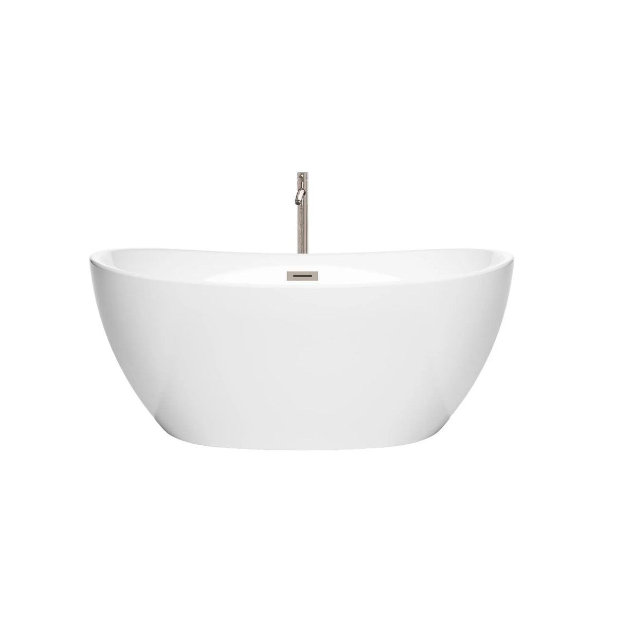 55" White Freestanding Bathtub with Floor Mounted Faucet, Drain and Overflow Trim in Brushed Nickel - Rebecca by Wyndham (WCBTS101455ATP11BN) 2