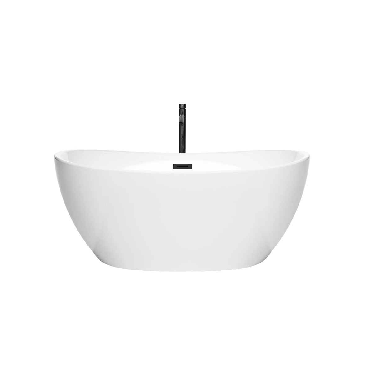 55" White Freestanding Bathtub with Floor Mounted Faucet, Drain and Overflow Trim in Matte Black - Rebecca by Wyndham (WCBTS101455MBATPBK) 2