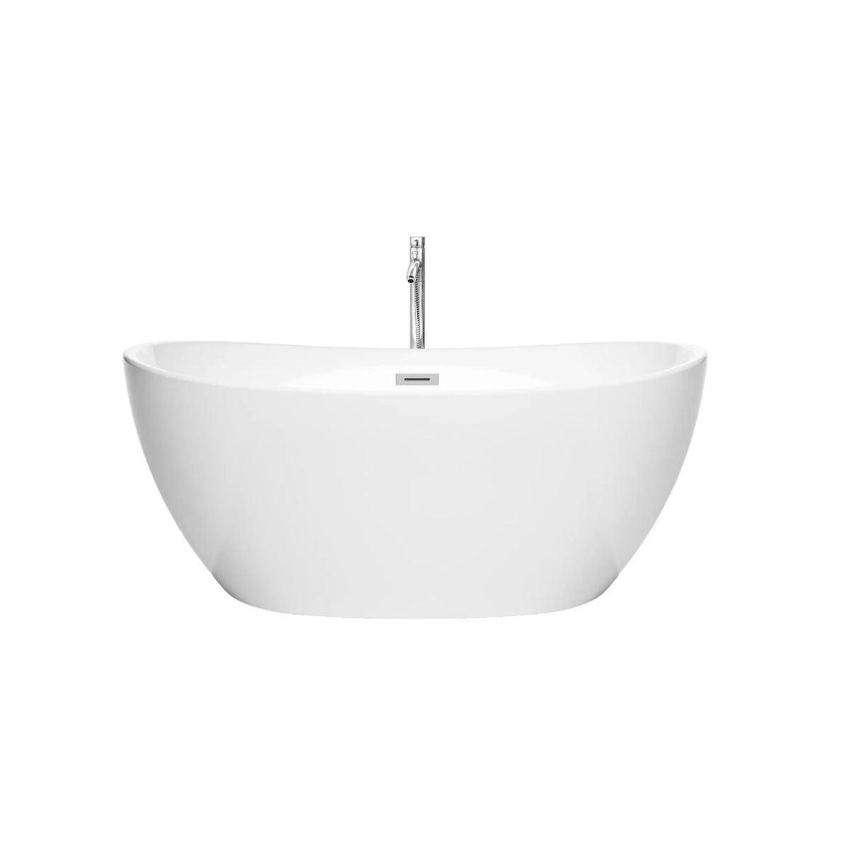 55" White Freestanding Bathtub with Floor Mounted Faucet, Drain and Overflow Trim in Polished - Rebecca by Wyndham (WCBTS101455ATP11PC) 2