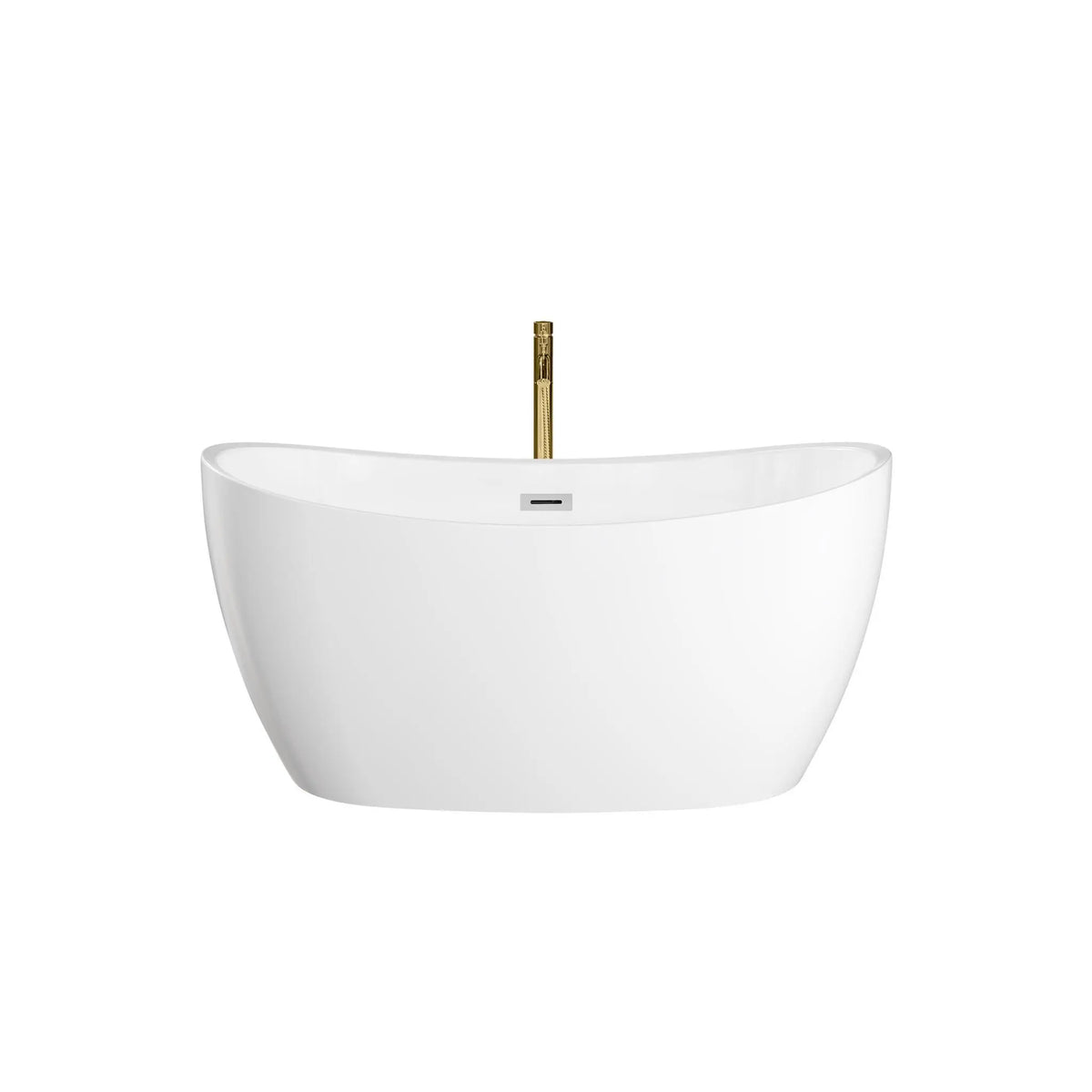 55" White Freestanding Bathtub with Polished Chrome Drain and Overflow Trim, and Brushed Gold Floor Mounted Faucet - Dorrit by Wyndham (WCBTS652055PCATPGD) 2