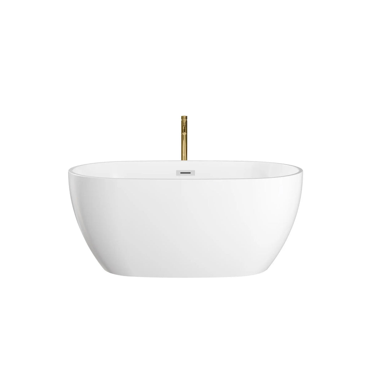 55" White Freestanding Bathtub with Polished Chrome Drain and Overflow Trim, and Brushed Gold Floor Mounted Faucet - Juno by Wyndham (WCBTS156155PCATPGD) 2