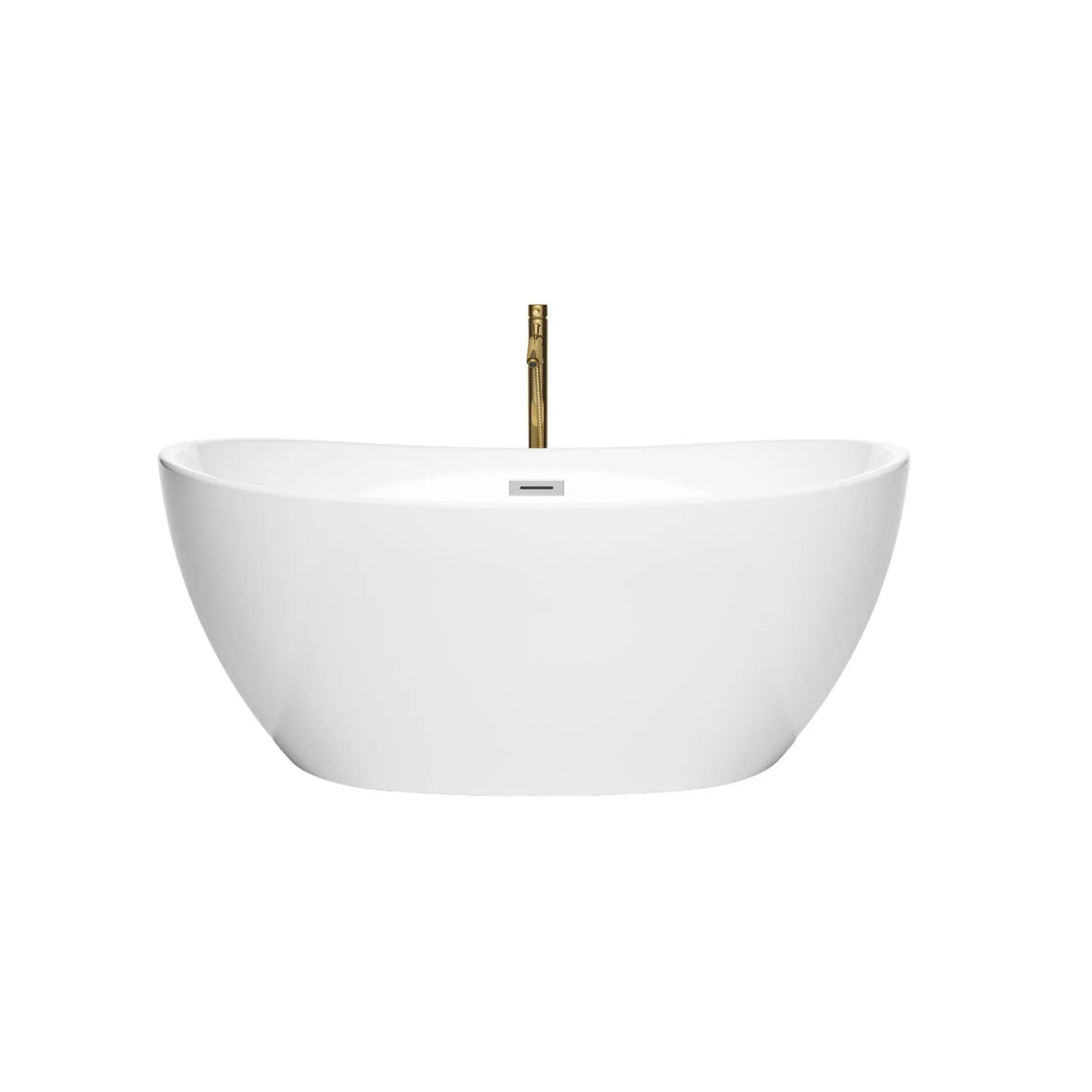 55" White Freestanding Bathtub with Polished Chrome Drain and Overflow Trim and Floor Mounted Faucet in Brushed Gold - Rebecca by Wyndham (WCBTS101455PCATPGD) 2