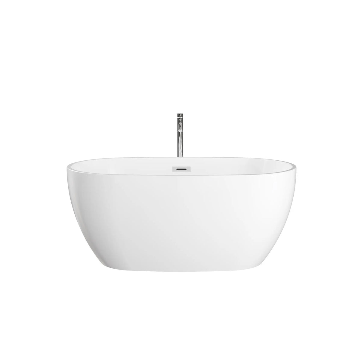 55" White Freestanding Bathtub with Polished Chrome Drain and Overflow Trim, and Polished Chrome Floor Mounted Faucet - Juno by Wyndham (WCBTS156155ATP11PC) 2