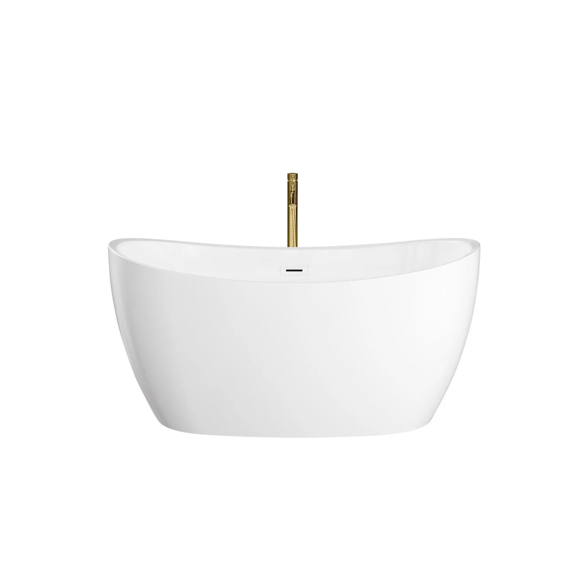 55" White Freestanding Bathtub with Shiny White Drain and Overflow Trim, and Brushed Gold Floor Mounted Faucet - Dorrit by Wyndham (WCBTS652055SWATPGD) 2