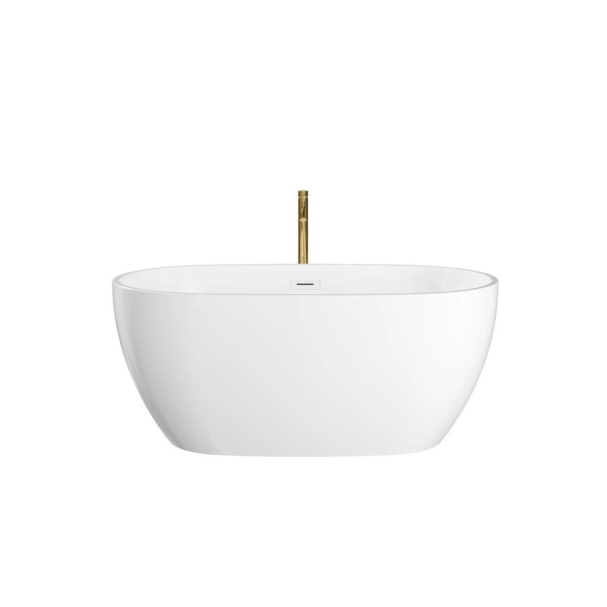55" White Freestanding Bathtub with Shiny White Drain and Overflow Trim, and Brushed Gold Floor Mounted Faucet - Juno by Wyndham (WCBTS156155SWATPGD) 2