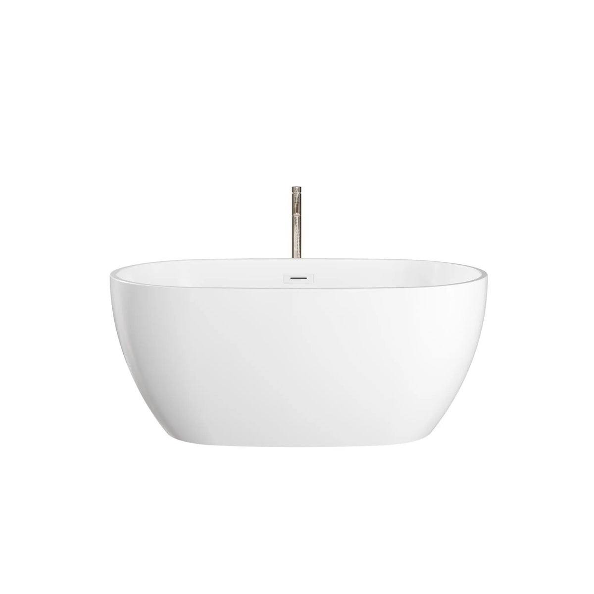 55" White Freestanding Bathtub with Shiny White Drain and Overflow Trim, and Brushed Nickel Floor Mounted Faucet - Juno by Wyndham (WCBTS156155SWATPBN) 2