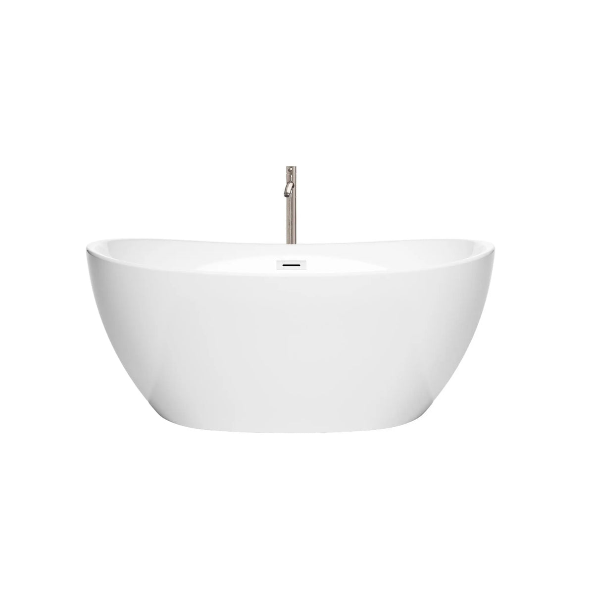 55" White Freestanding Bathtub with Shiny White Drain and Overflow Trim and Floor Mounted Faucet in Brushed Nickel - Rebecca by Wyndham (WCBTS101455SWATPBN) 2