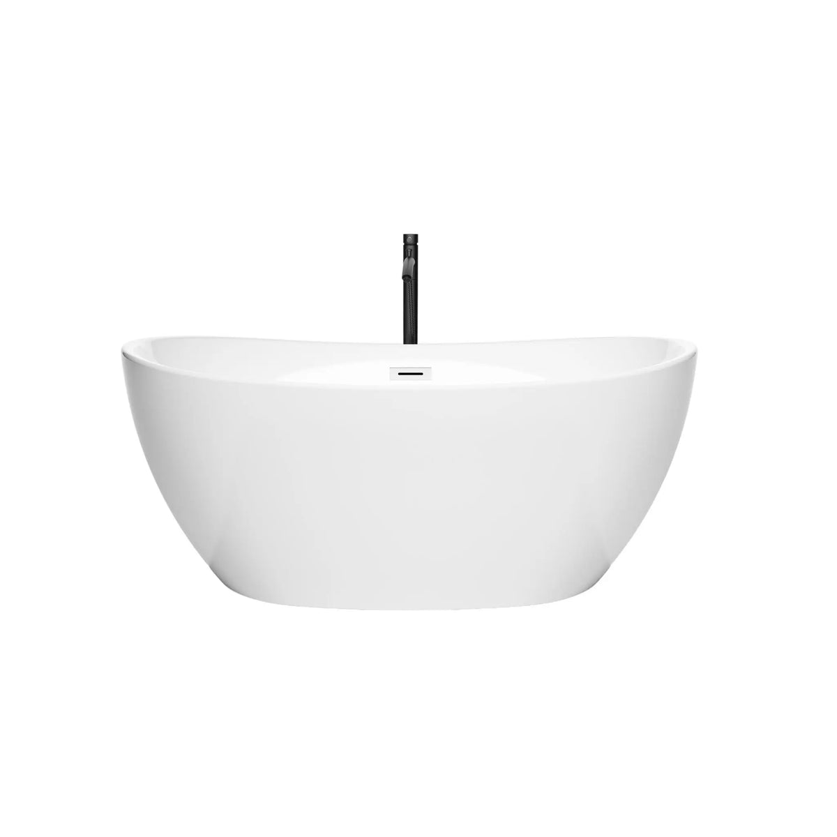 55" White Freestanding Bathtub with Shiny White Drain and Overflow Trim and Floor Mounted Faucet in Matte Black - Rebecca by Wyndham (WCBTS101455SWATPBK) 2