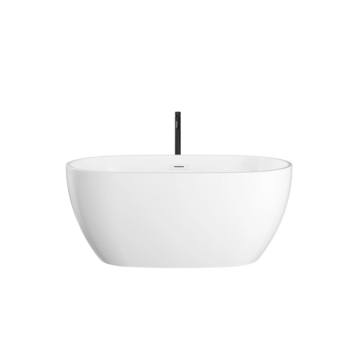 55" White Freestanding Bathtub with Shiny White Drain and Overflow Trim, and Matte Black Floor Mounted Faucet - Juno by Wyndham (WCBTS156155SWATPBK) 2