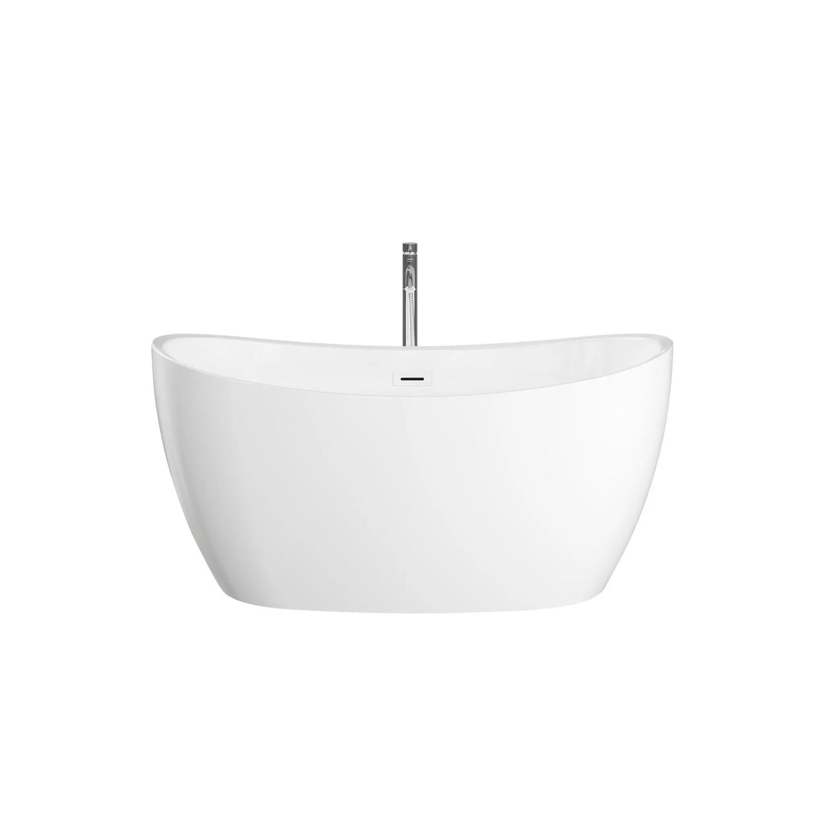 55" White Freestanding Bathtub with Shiny White Drain and Overflow Trim, and Polished Chrome Floor Mounted Faucet - Dorrit by Wyndham (WCBTS652055SWATPPC) 2