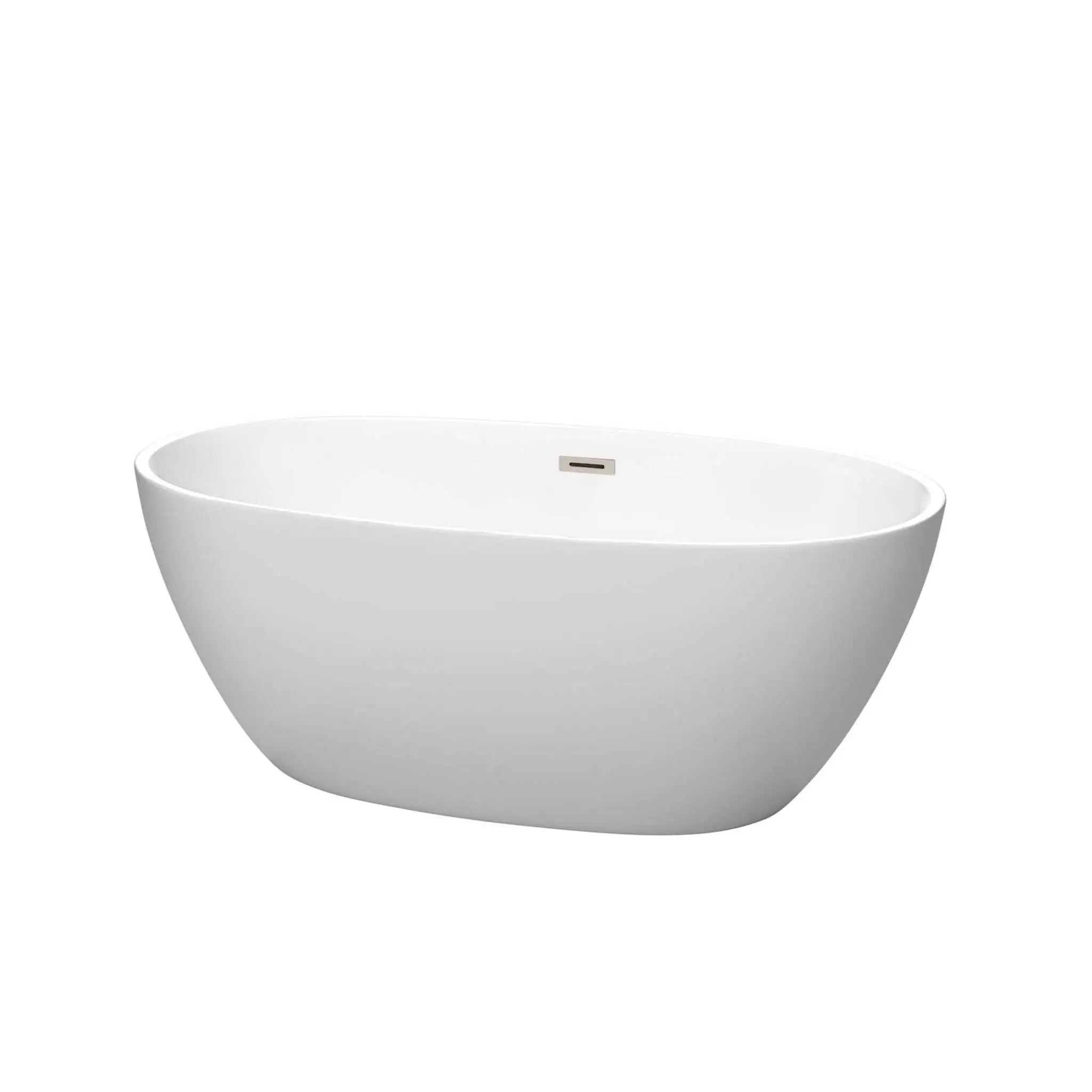 59" Matte White Freestanding Bathtub, Brushed Nickel Trim - Juno by Wyndham (WCBTE306159MWBNTRIM) image