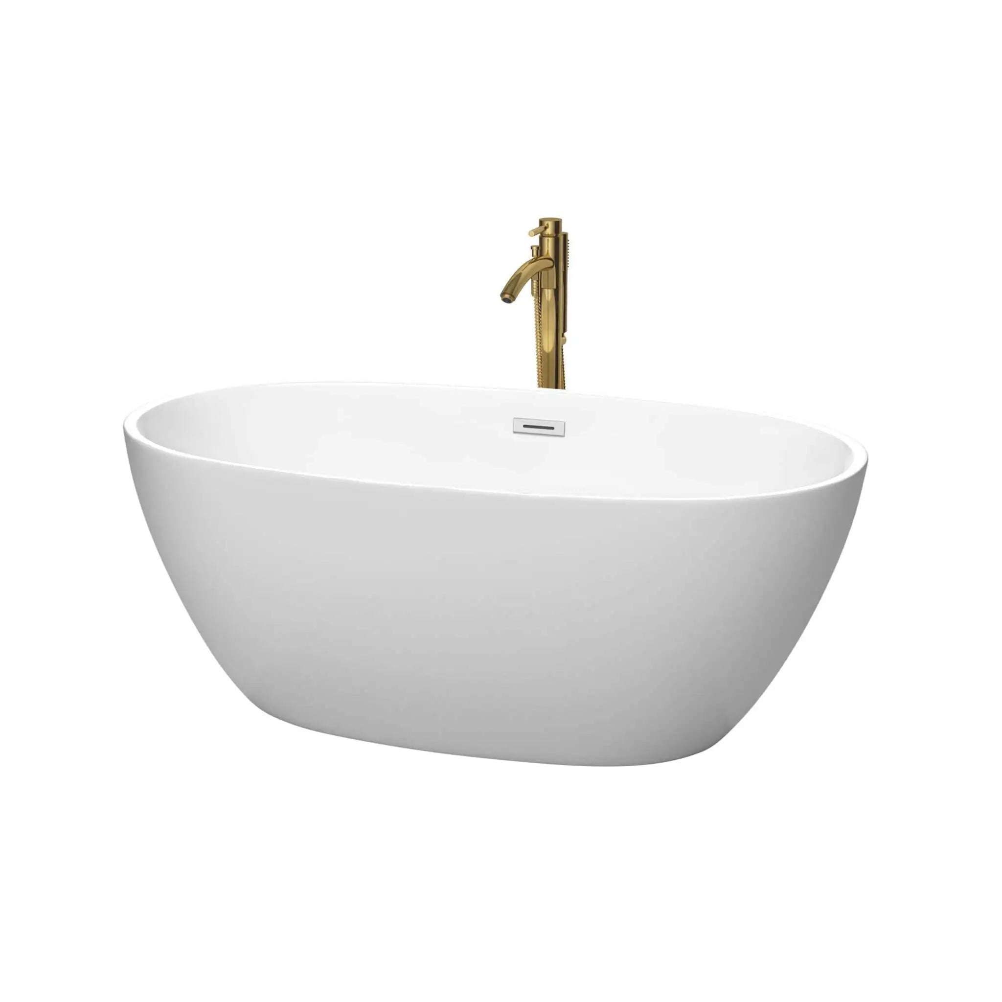 59" Matte White Freestanding Bathtub with Brushed Gold Faucet - Juno by Wyndham (WCBTE306159MWPCATPGD) image