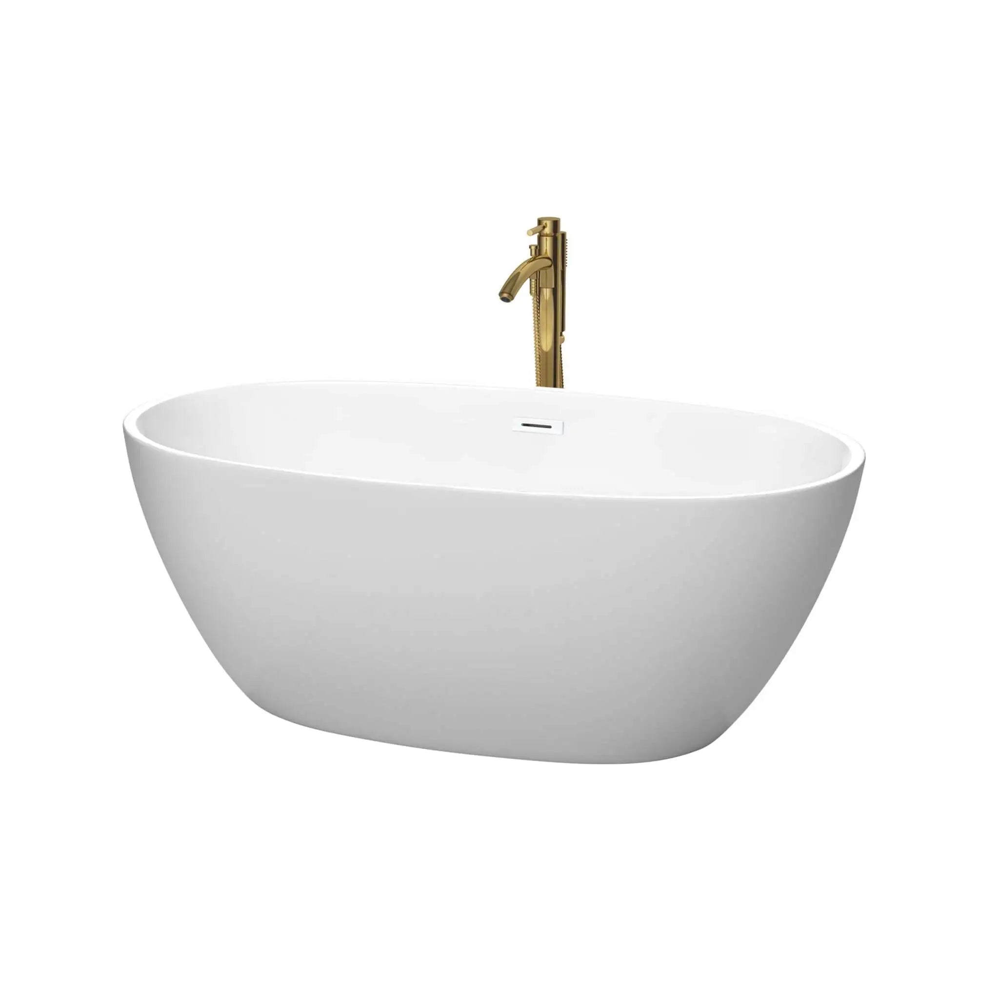 59" Matte White Freestanding Bathtub with Brushed Gold Faucet - Juno by Wyndham (WCBTE306159MWSWATPGD) image