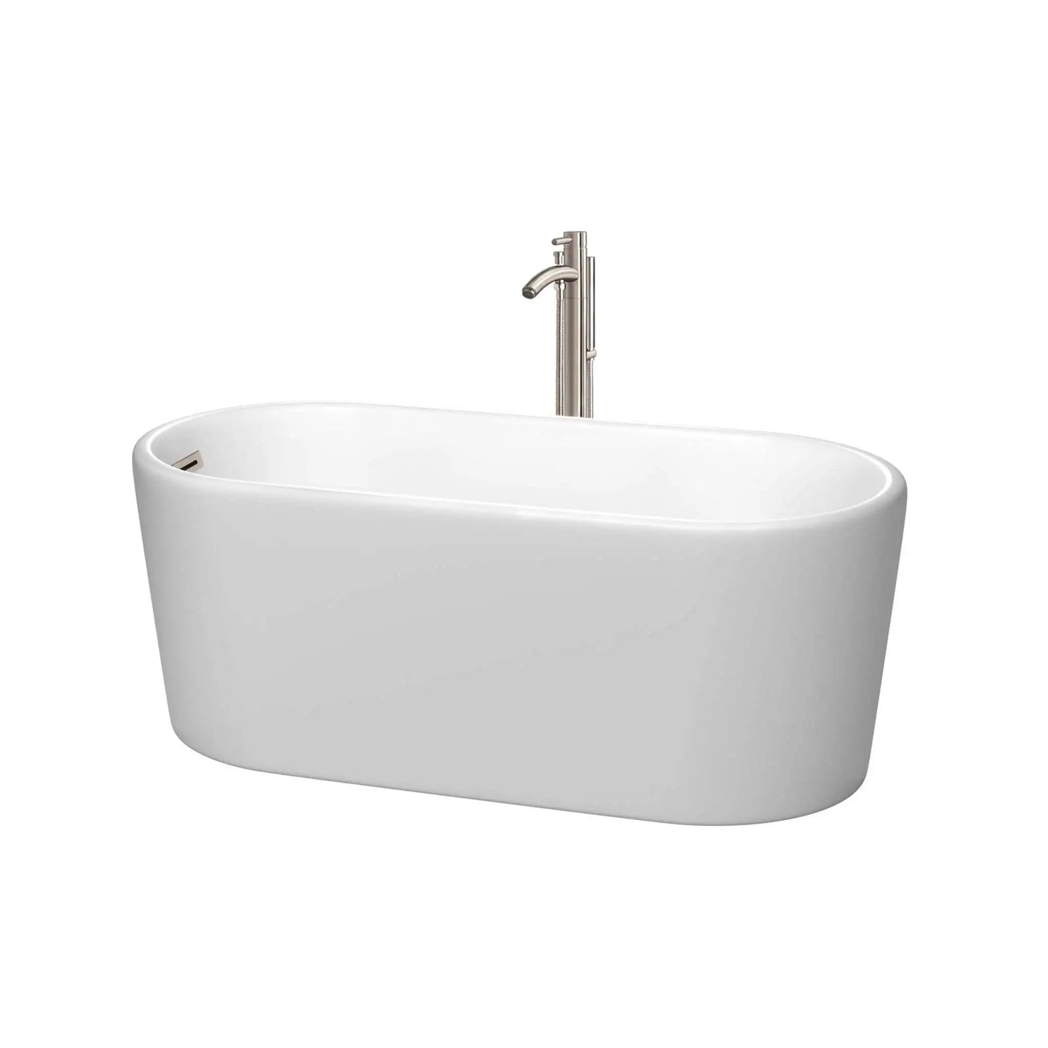 59" Matte White Freestanding Bathtub with Brushed Nickel - Ursula by Wyndham (WCBTE301159MWATP11BN) image
