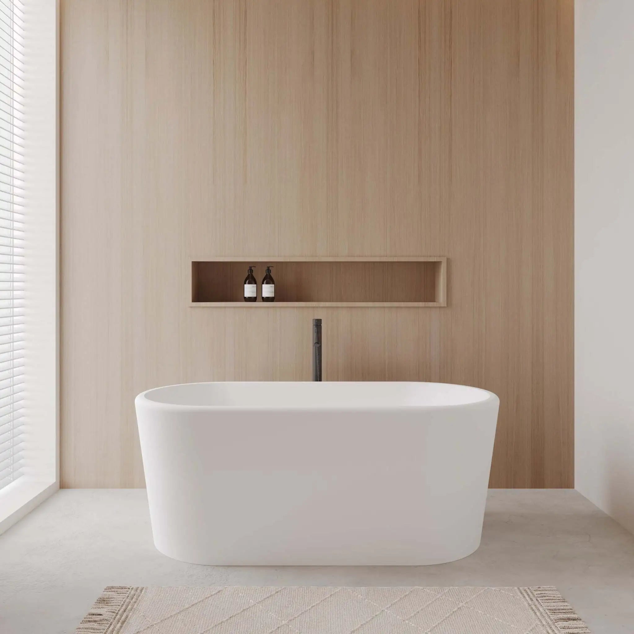 59" Matte White Freestanding Bathtub with Matte Black Faucet - Ursula by Wyndham (WCBTE301159MWMBATPBK) image 1