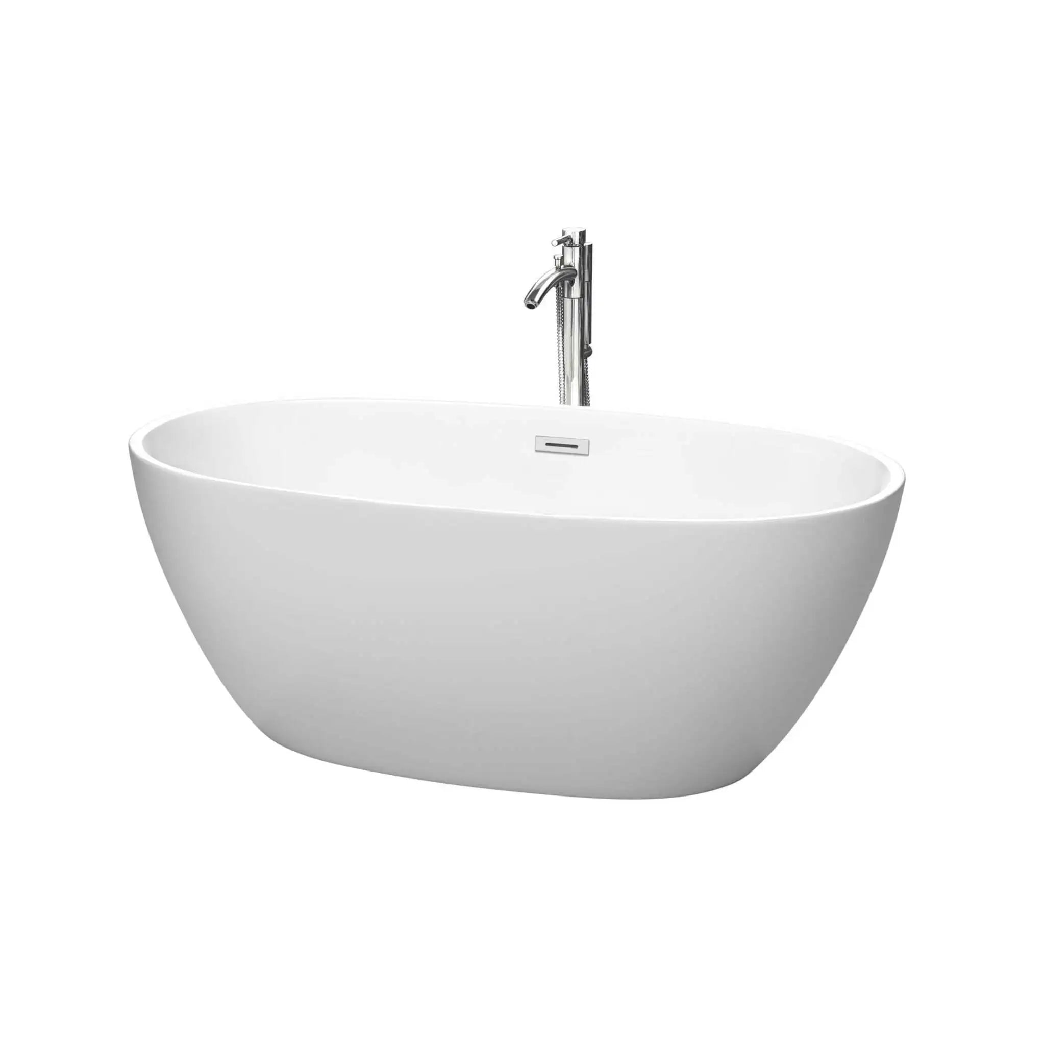 59" Matte White Freestanding Bathtub with Polished Chrome - Juno by Wyndham (WCBTE306159MWATP11PC) image