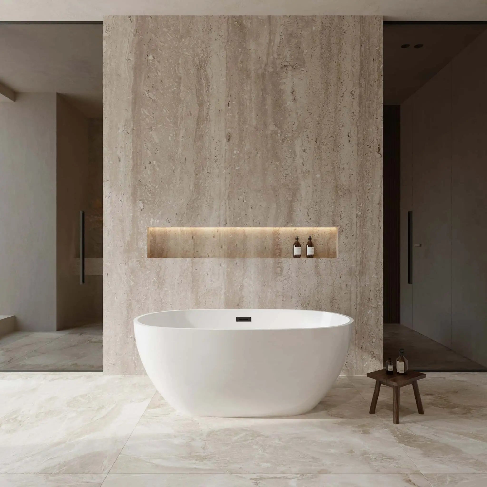 59" White Freestanding Bathtub, Matte Black Trim - Juno by Wyndham (WCBTK156159MBTRIM) image 1