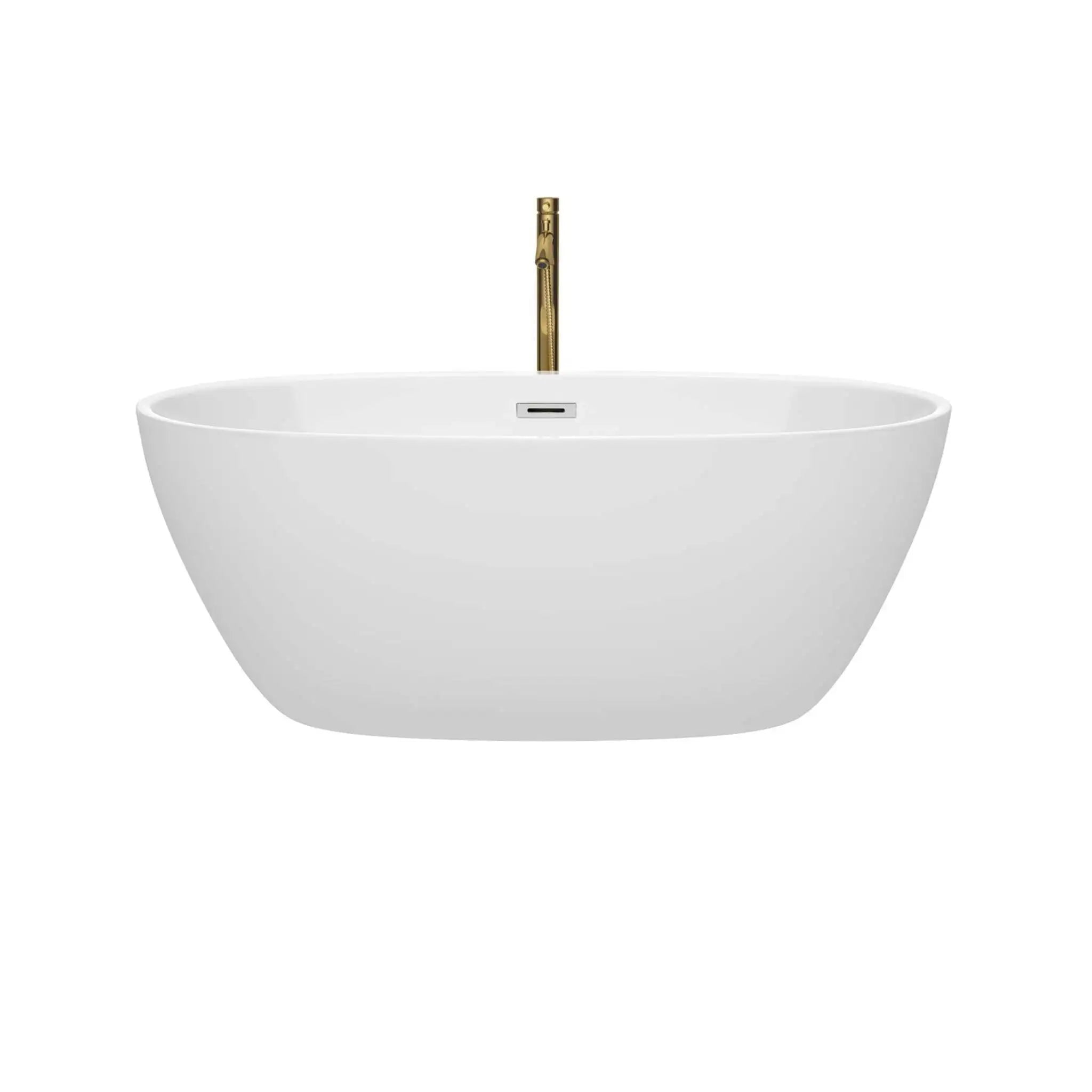 59" White Freestanding Bathtub with Brushed Gold Faucet - Juno by Wyndham (WCBTK156159PCATPGD) image 2