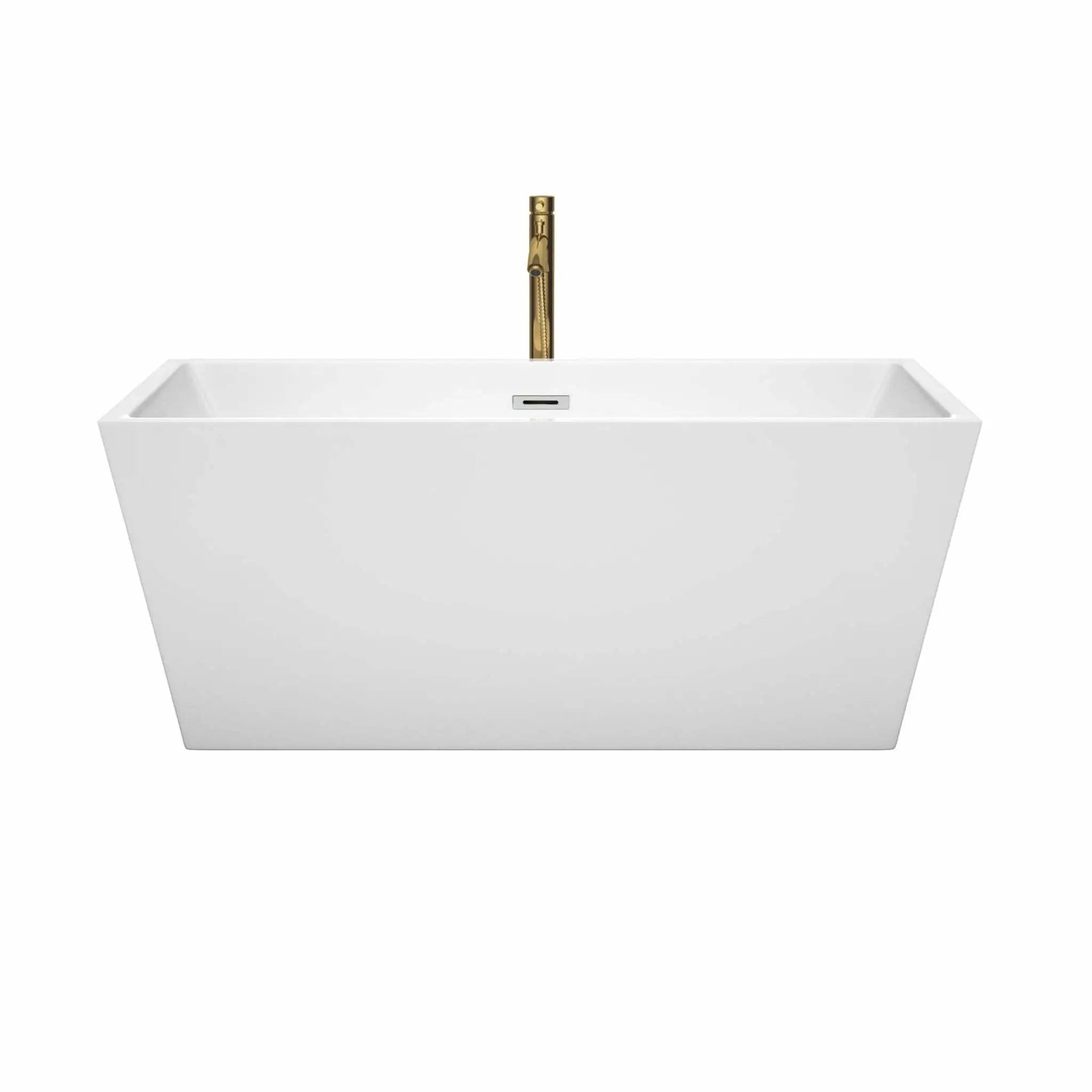 59" White Freestanding Bathtub with Brushed Gold Faucet - Sara by Wyndham (WCBTK151459PCATPGD) image 2