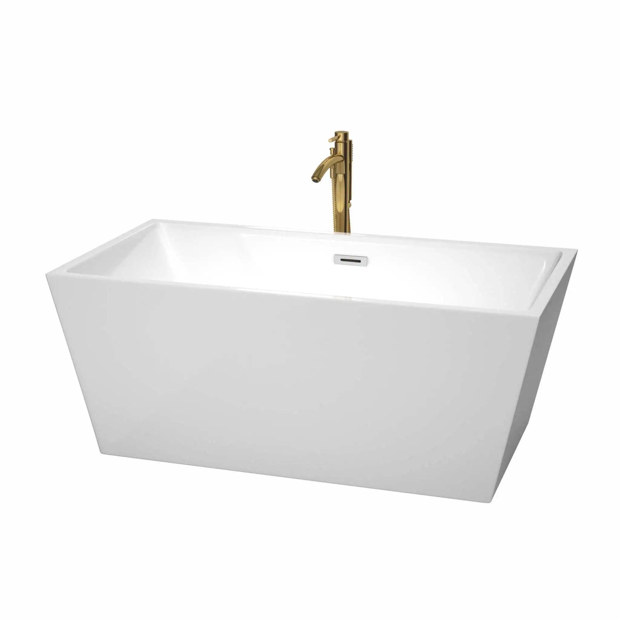 59" White Freestanding Bathtub with Brushed Gold Faucet - Sara by Wyndham (WCBTK151459PCATPGD) image