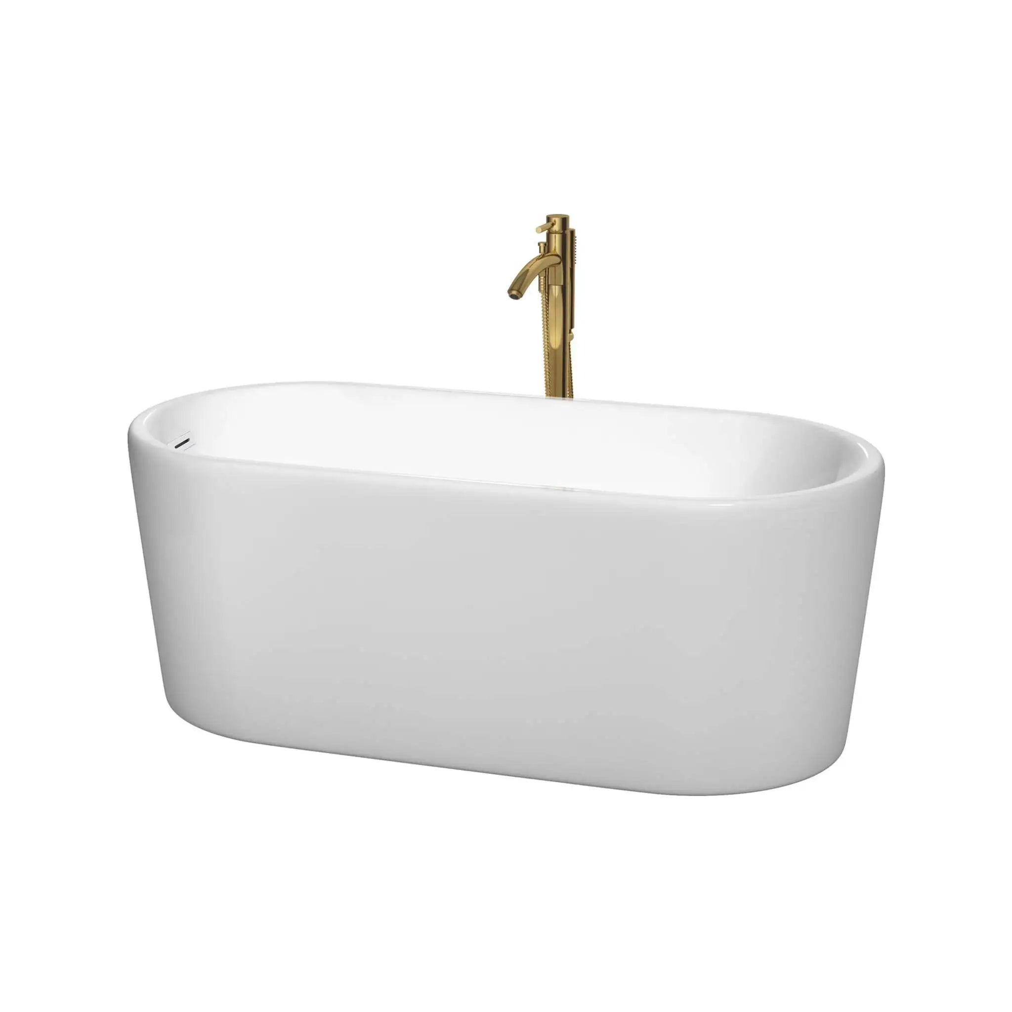 59" White Freestanding Bathtub with Brushed Gold Faucet - Ursula by Wyndham (WCBTK151159SWATPGD) image
