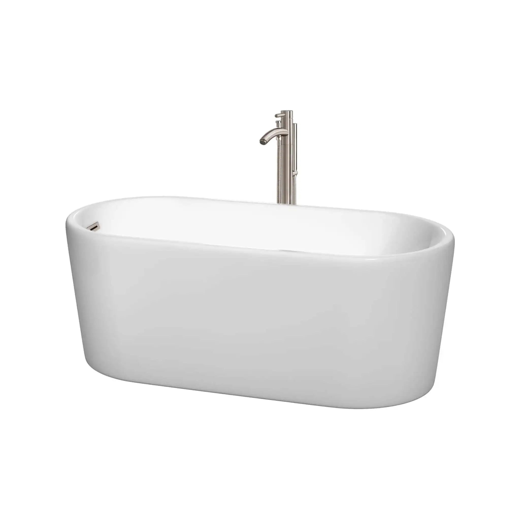 59" White Freestanding Bathtub with Brushed Nickel Faucet - Ursula by Wyndham (WCBTK151159ATP11BN) image