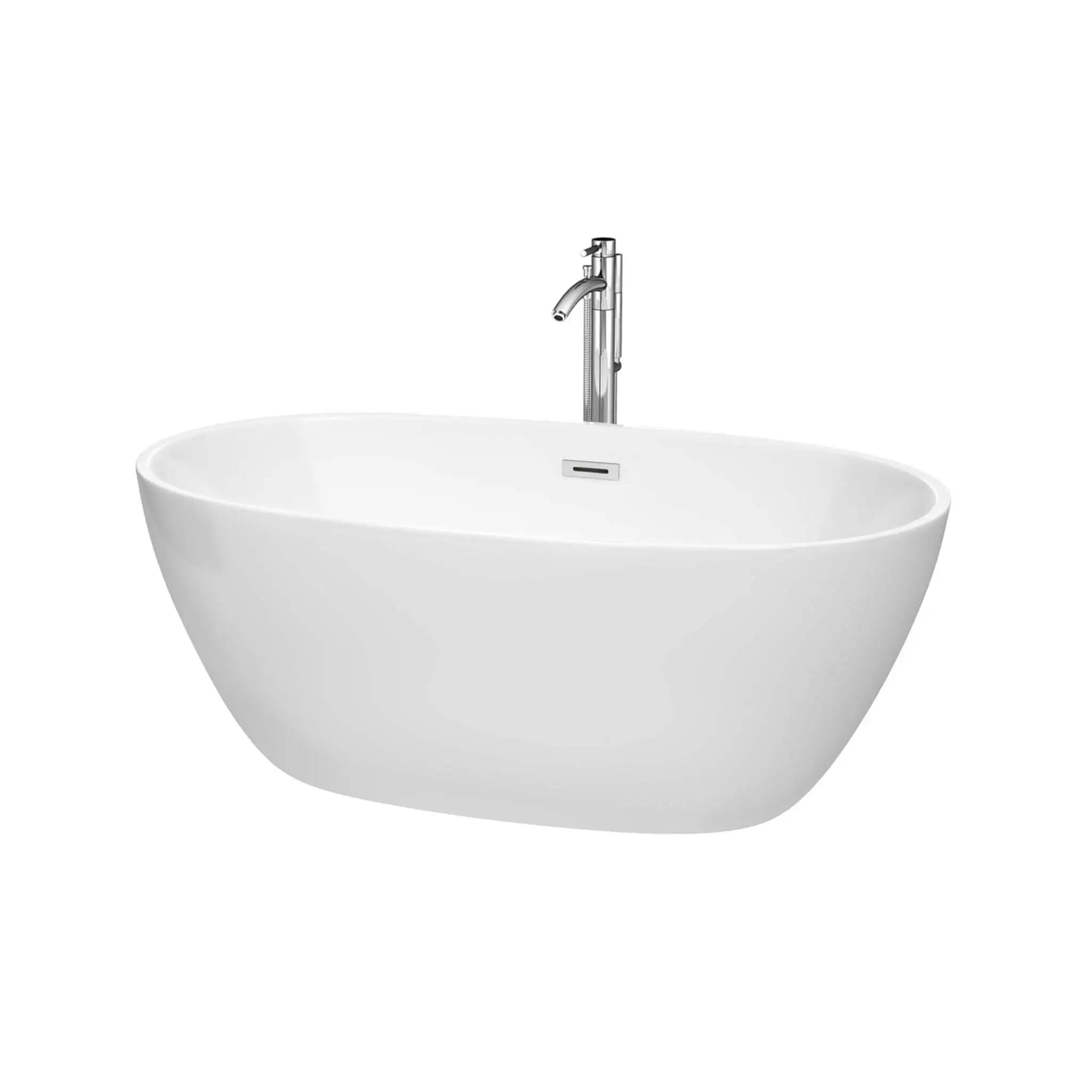 59" White Freestanding Bathtub with Polished Chrome Faucet - Juno by Wyndham (WCBTK156159ATP11PC) image