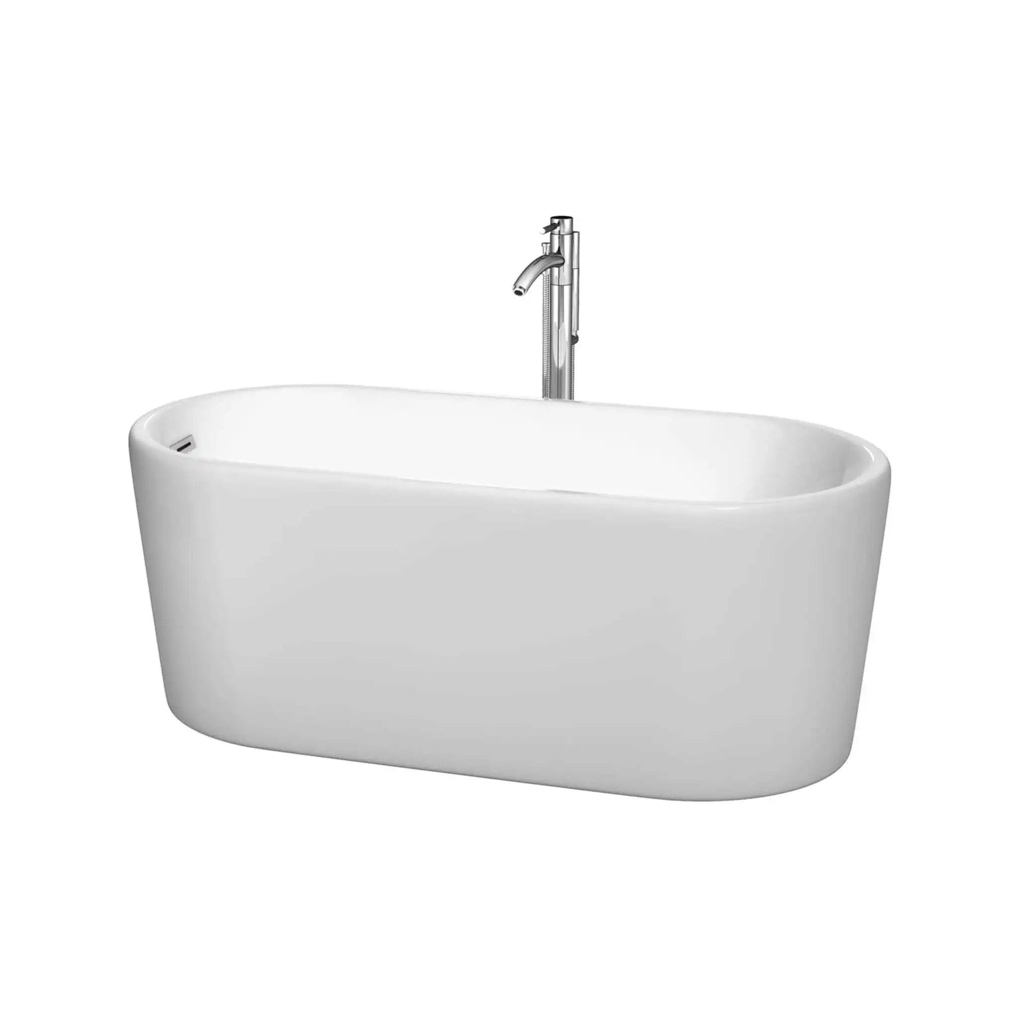 59" White Freestanding Bathtub with Polished Chrome Faucet - Ursula by Wyndham (WCBTK151159ATP11PC) image