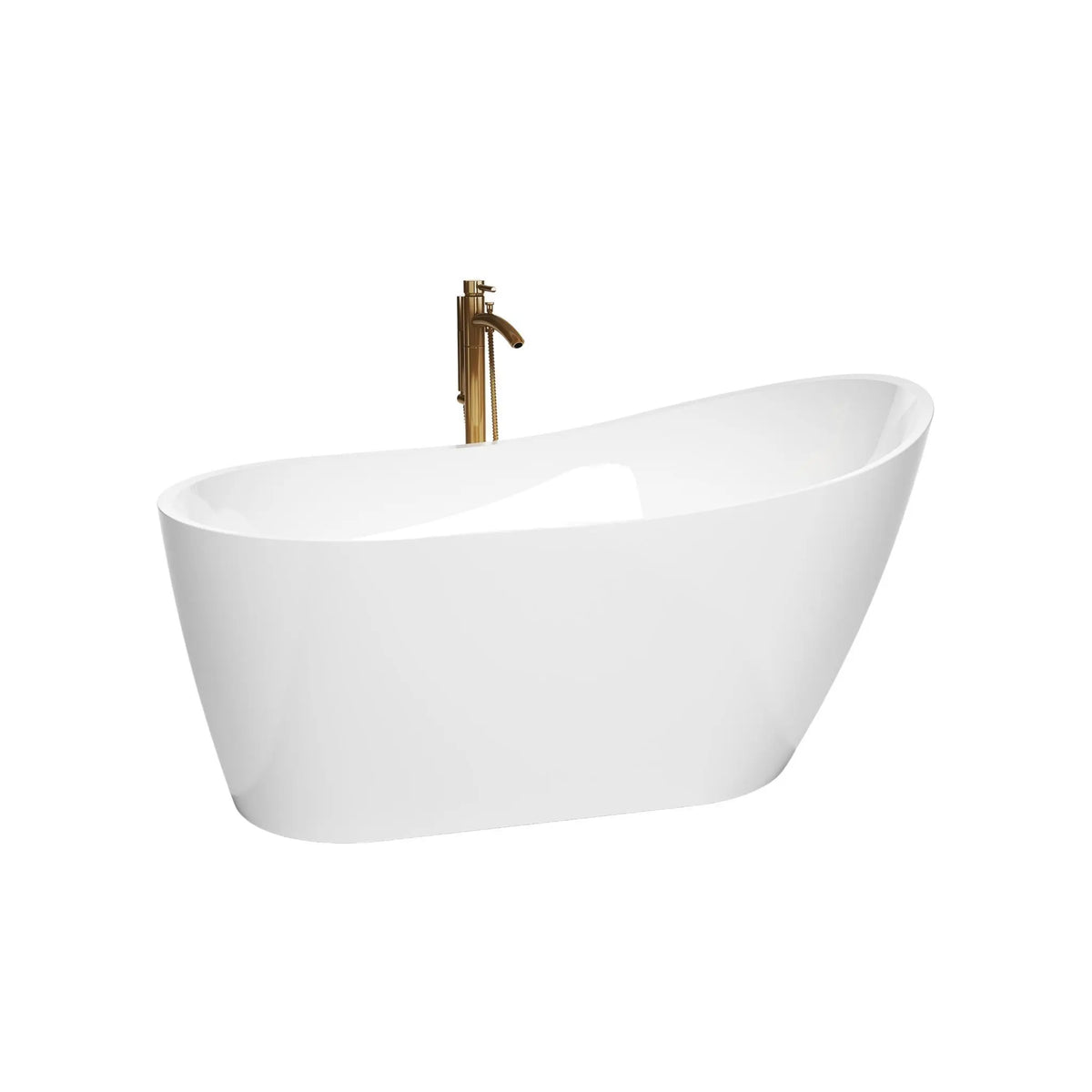 59" White Soaking Bathtub with Polished Chrome Trim and Floor Mounted Faucet in Brushed Gold - Davia by Wyndham (WCBTS200259PCATPGD) 2