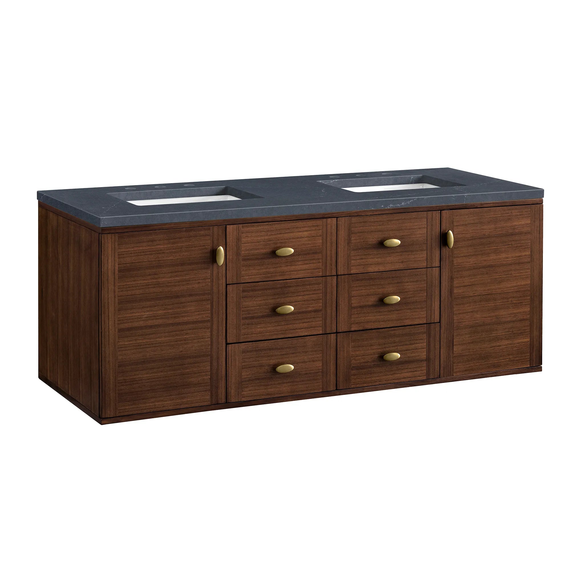60" Amberly Double Vanity in Mid-Century Walnut-Charcoal Soapstone Silestone-8" Widespread image 18