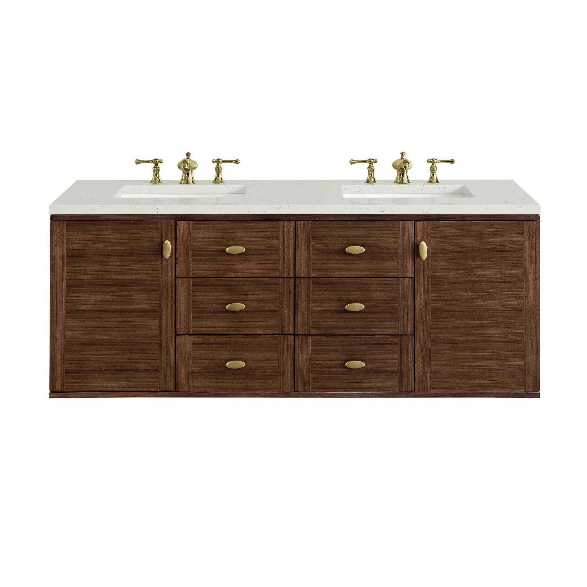 60" Amberly Double Vanity in Mid-Century Walnut-Lime Delight Silestone-8" Widespread image 1