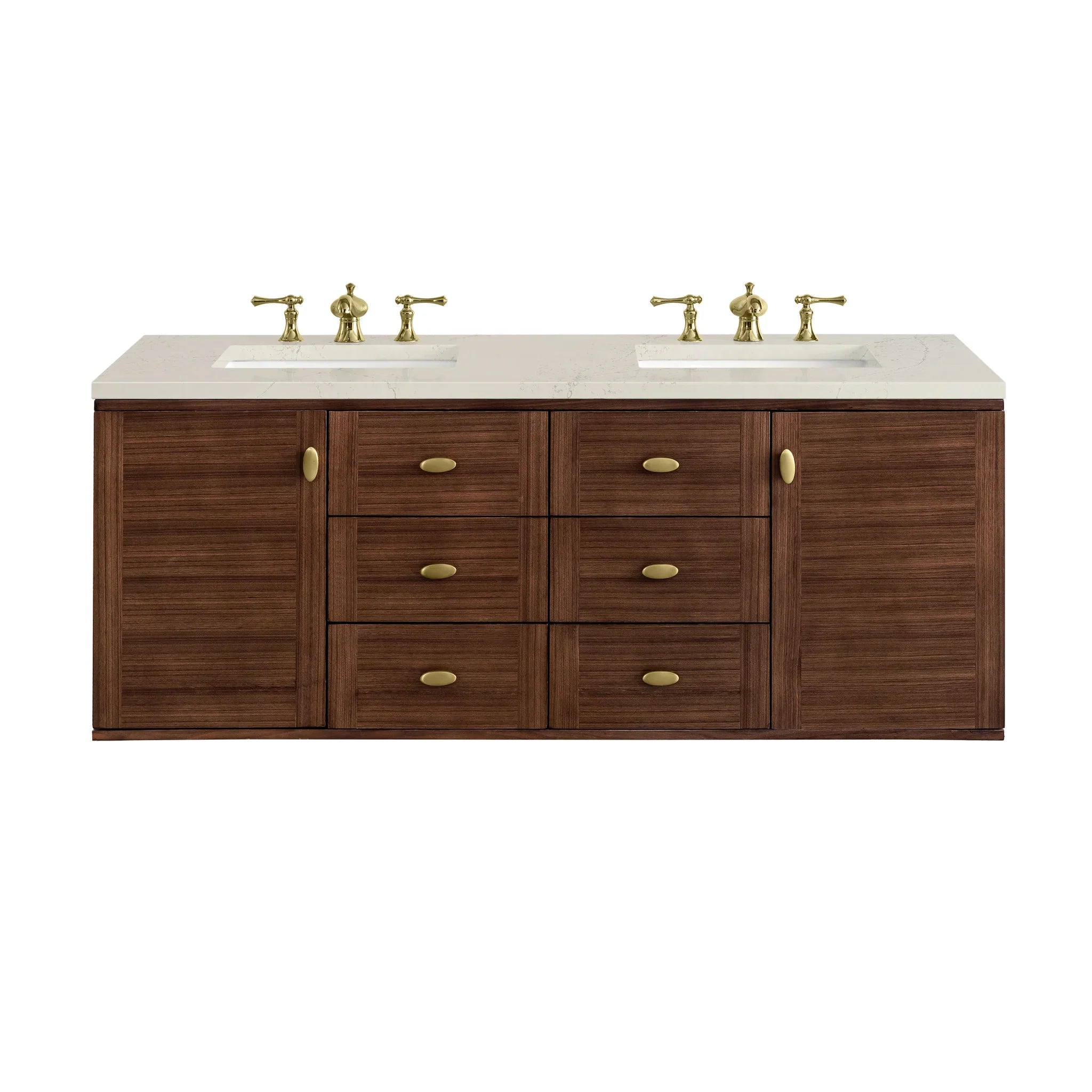 60" Amberly Double Vanity in Mid-Century Walnut by James Martin Vanities - AURA Modern Home