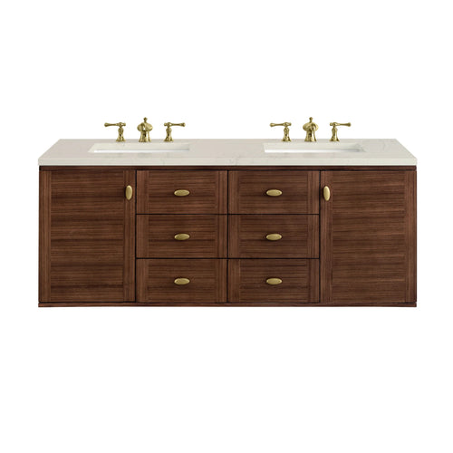 60" Double Sink Bathroom Vanity in Mid-Century Walnut - James Martin Amberly