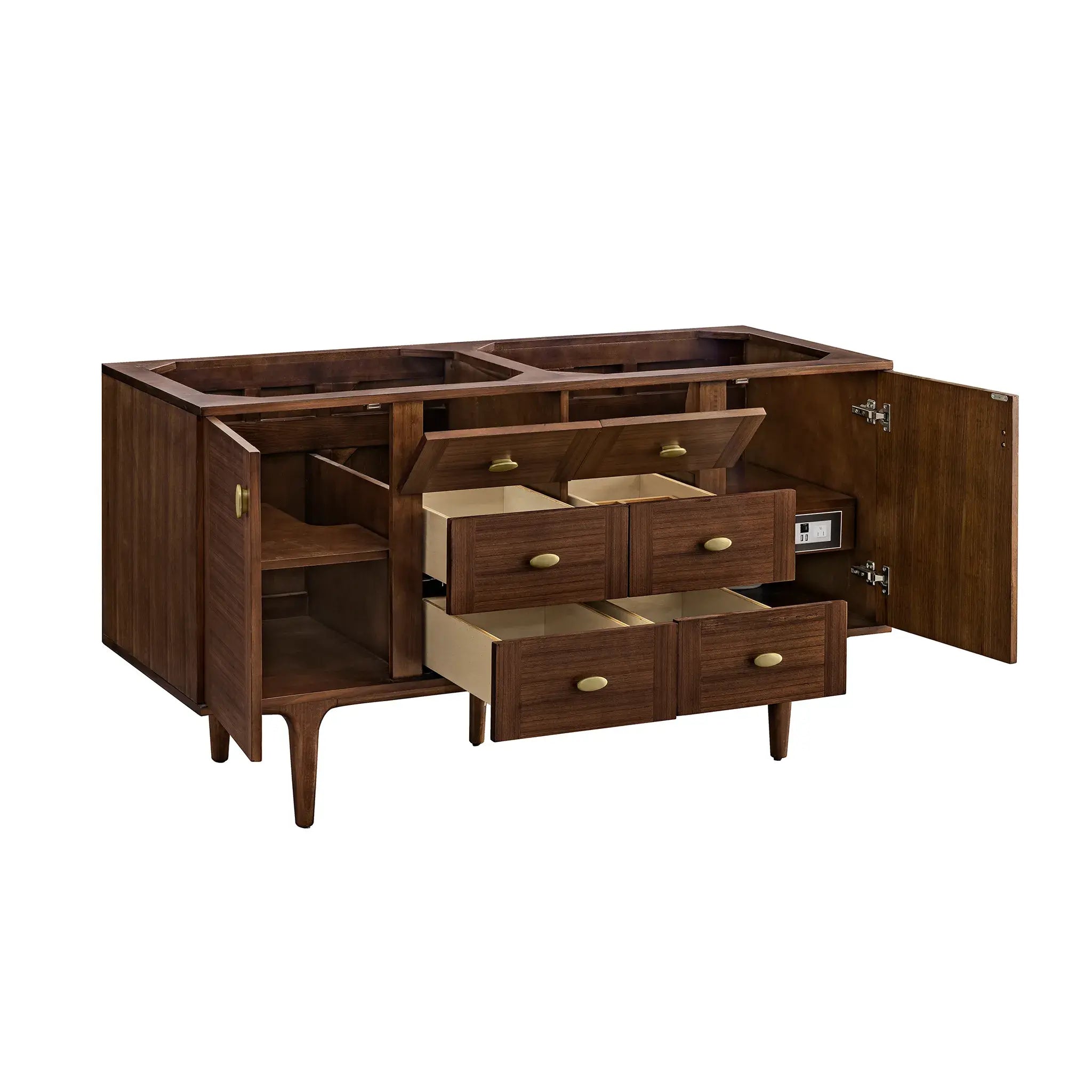 60" Amberly Double Vanity in Mid-Century Walnut w/FreePower Wireless Charger-Cabinet Only-Not Available image 3
